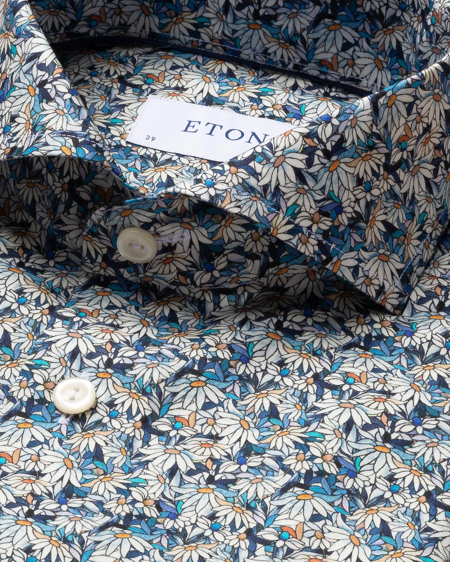 Eton - blue stained glass floral signature twill shirt extreme cut away