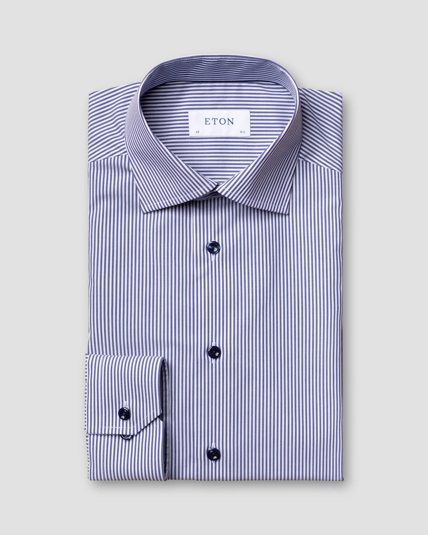 Eton - blue striped stretch shirt navy buttons