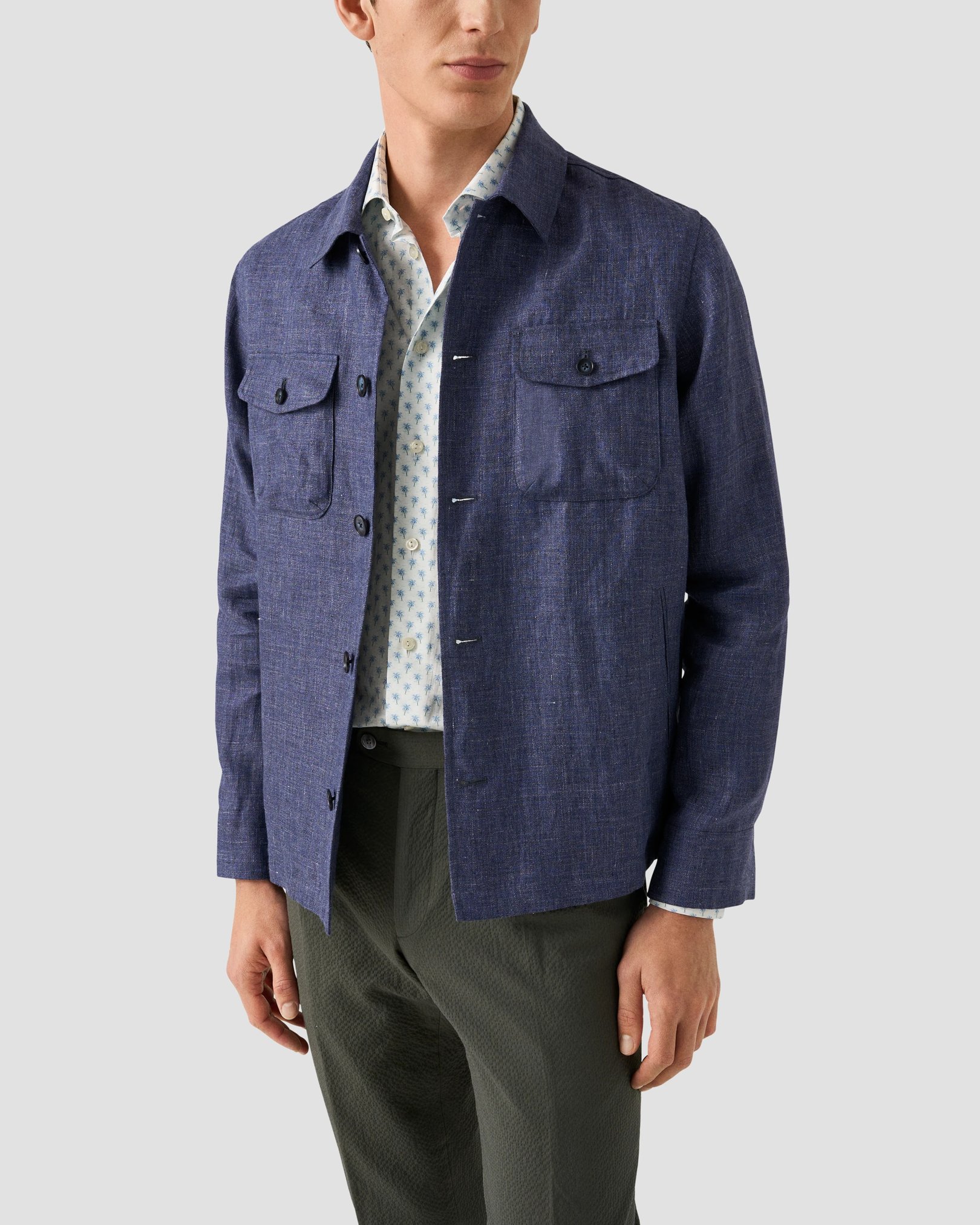 Eton - light blue palm tree signature twill shirt