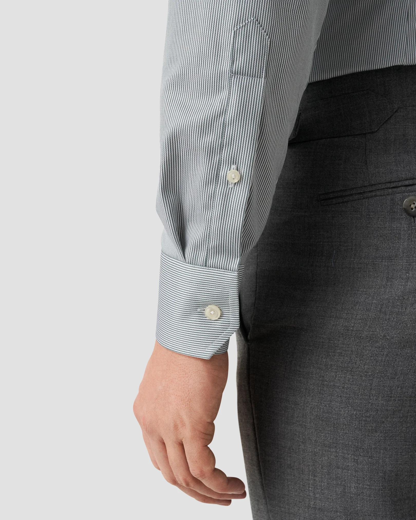 Eton - mid green striped twill shirt