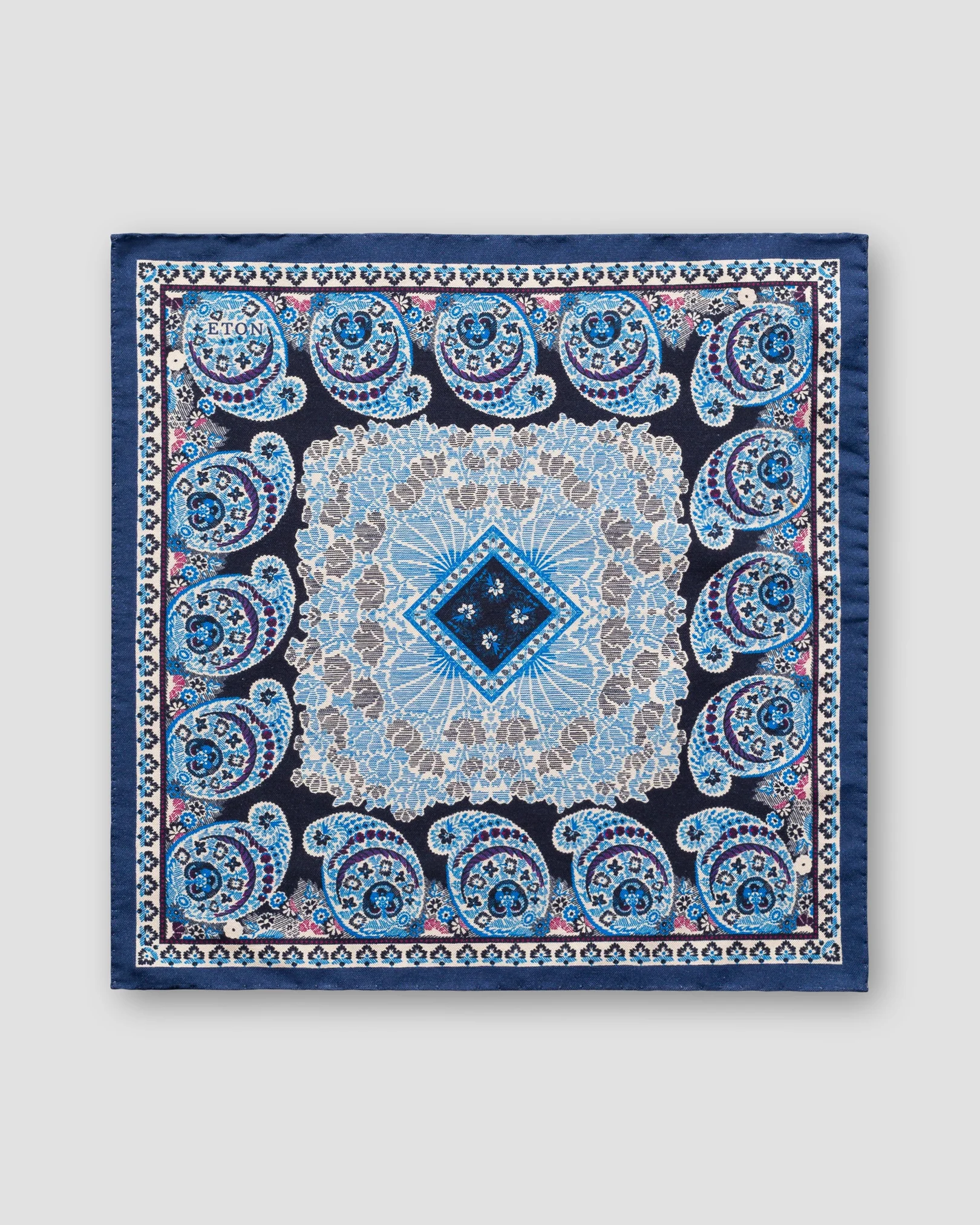 Eton - navy paisley cotton silk pocket square