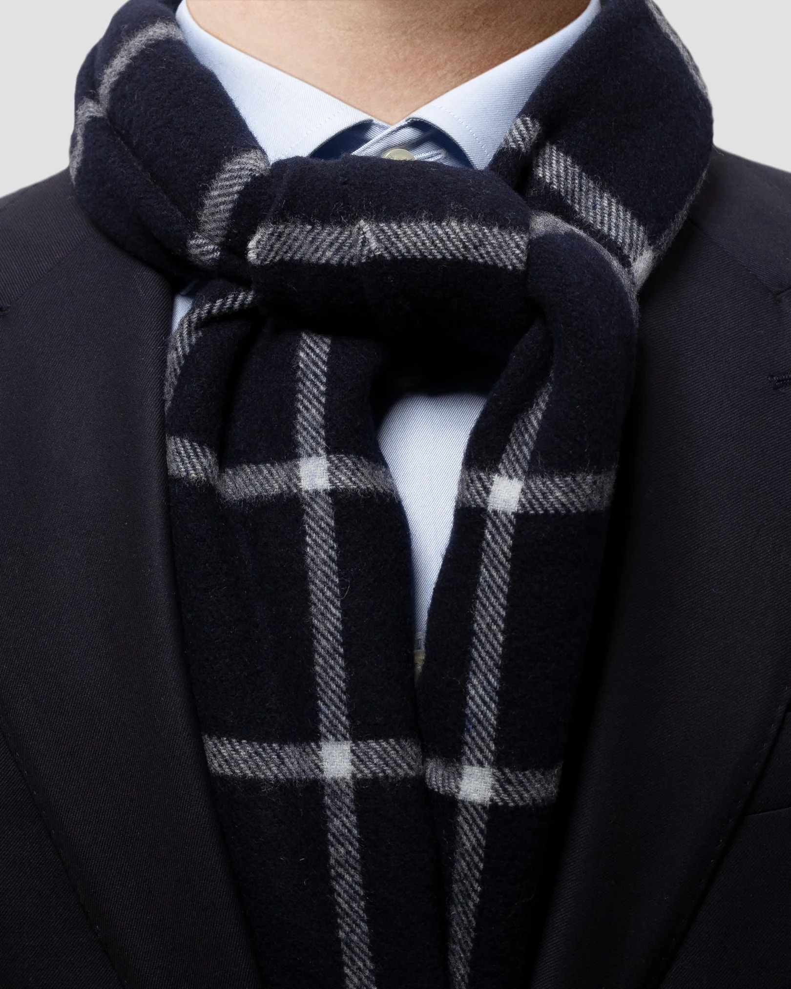 Eton - navy blue checked wool scarf