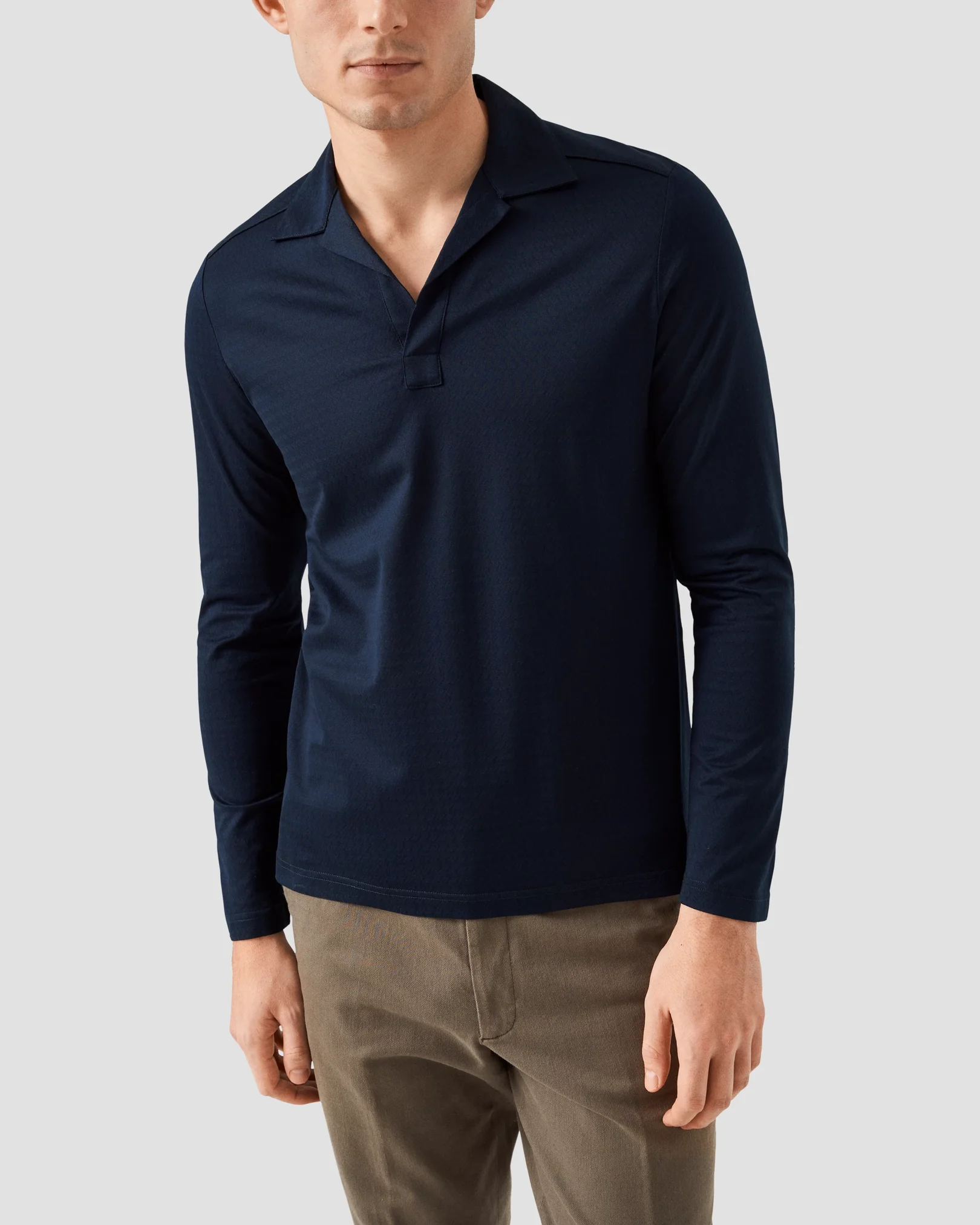 Eton - navy blue open collar long sleeve regular fit