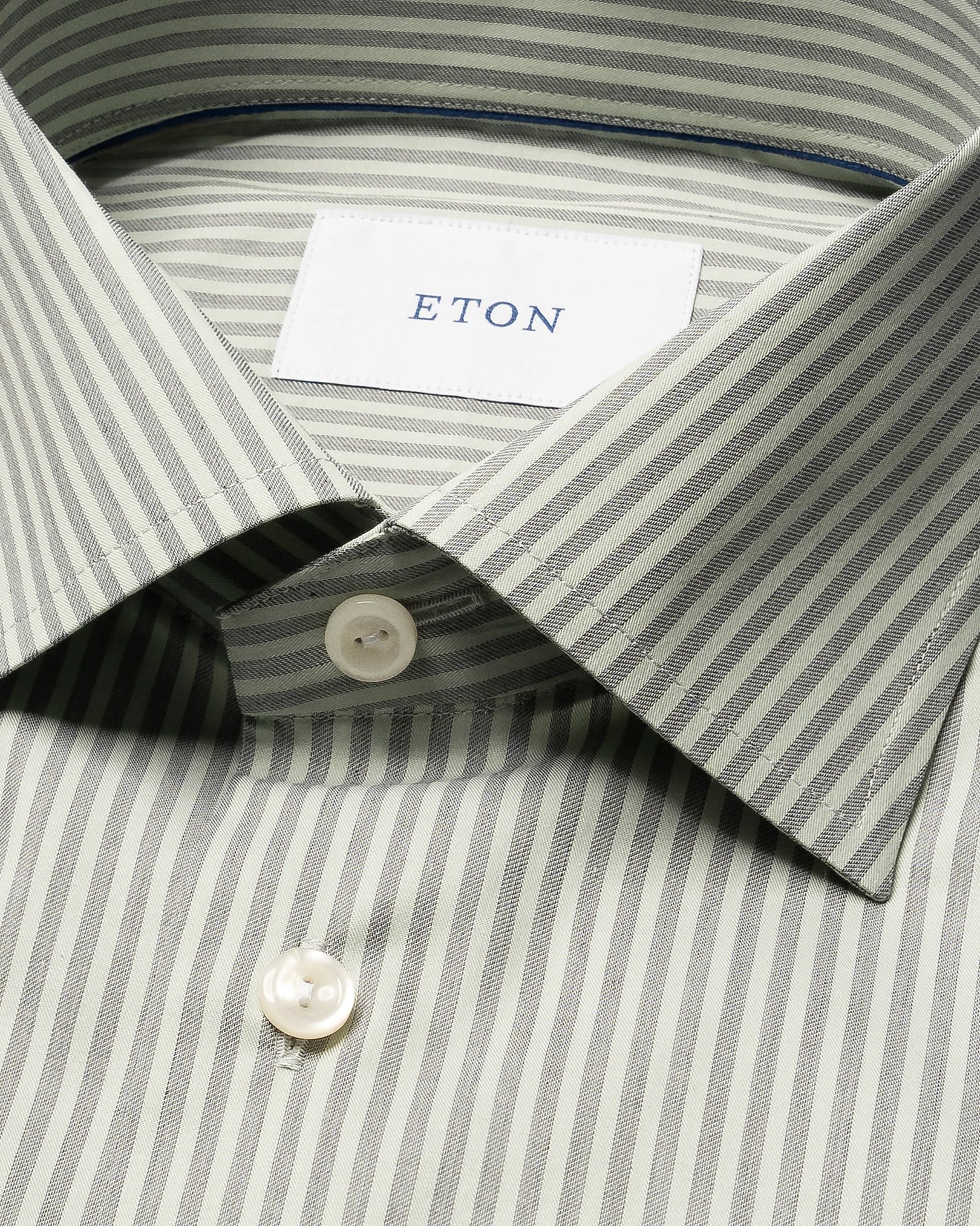Eton - light green stripe fine twill shirt cutaway