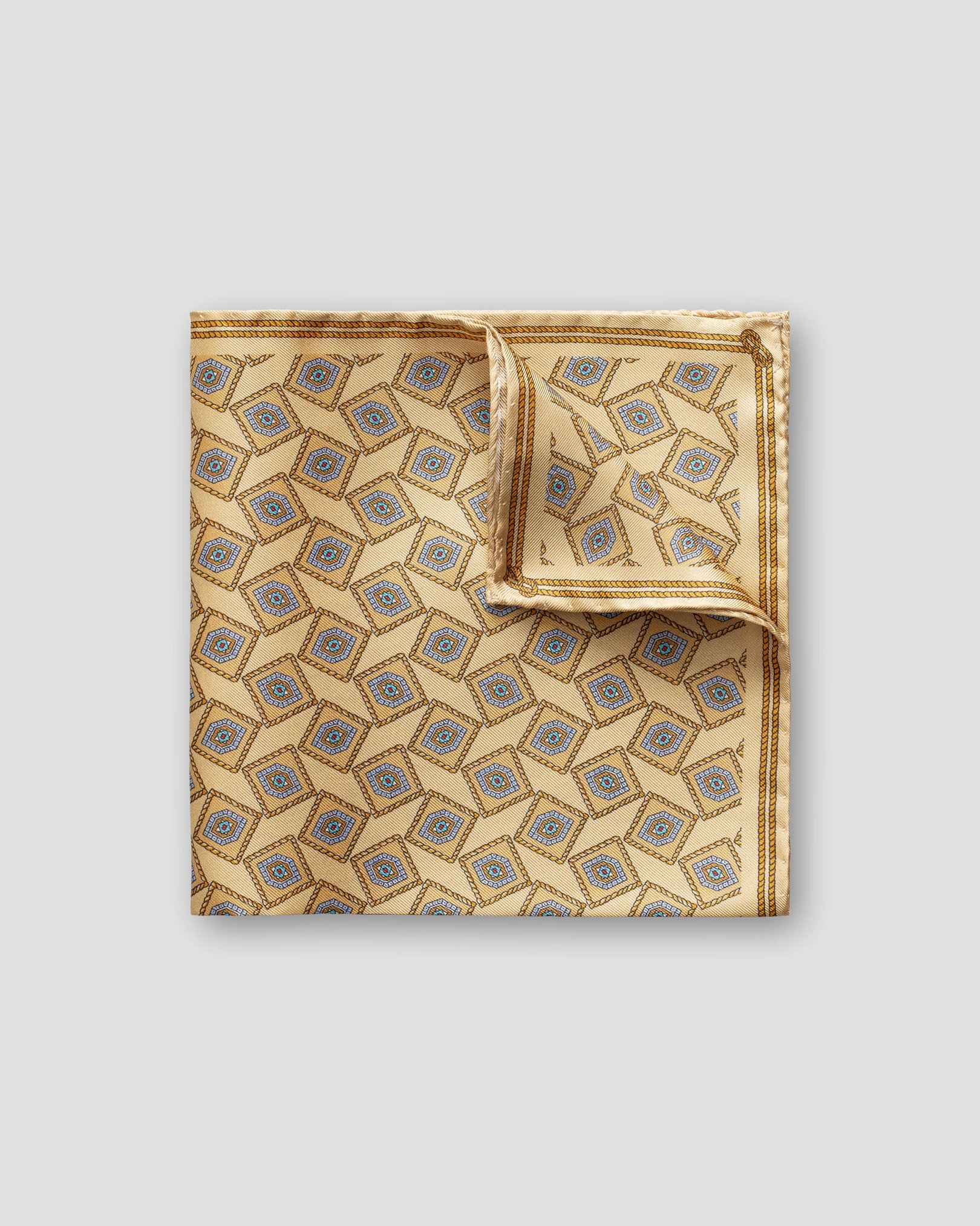 Eton - yellow geometric print silk pocket square