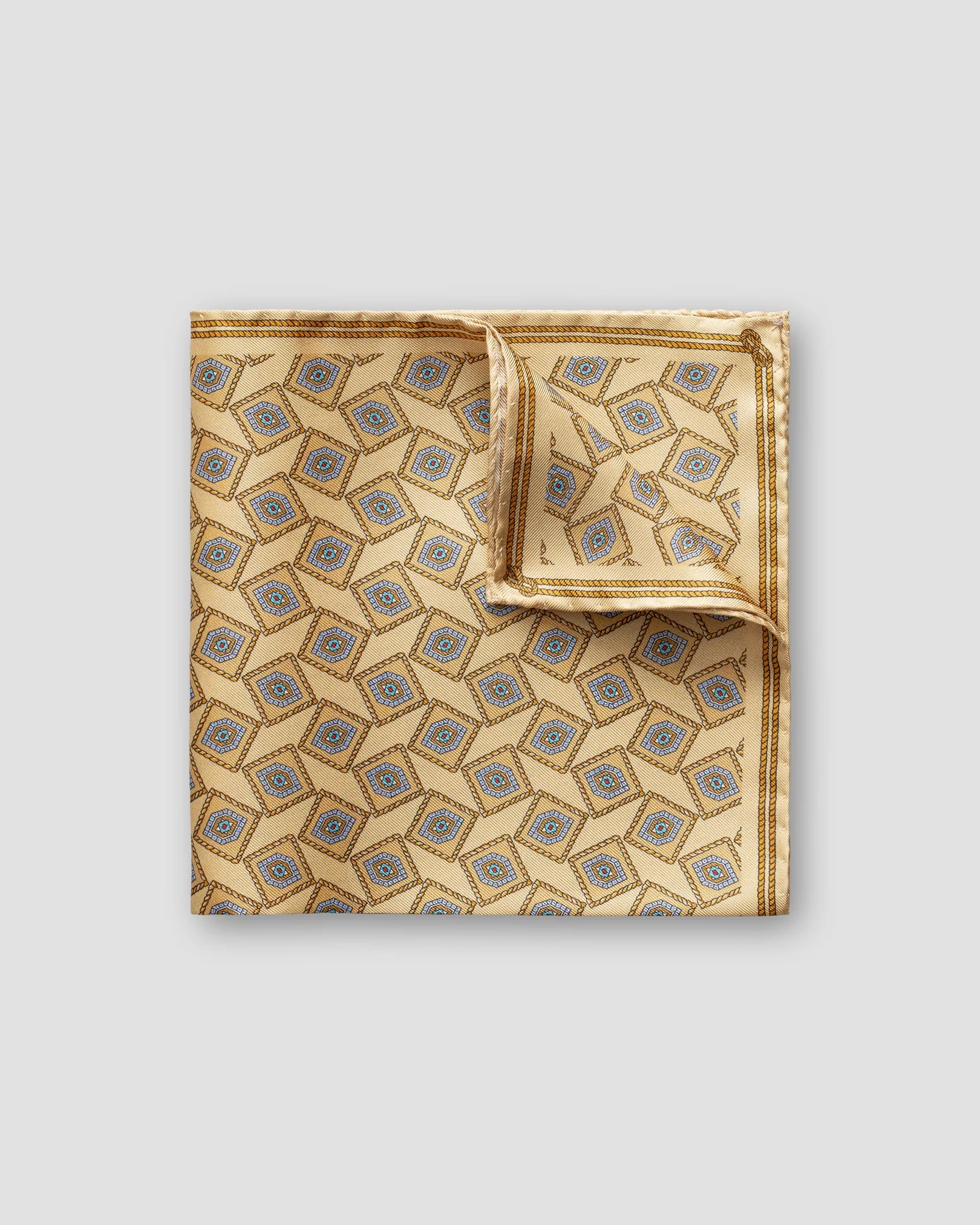 Eton - yellow geometric print silk pocket square