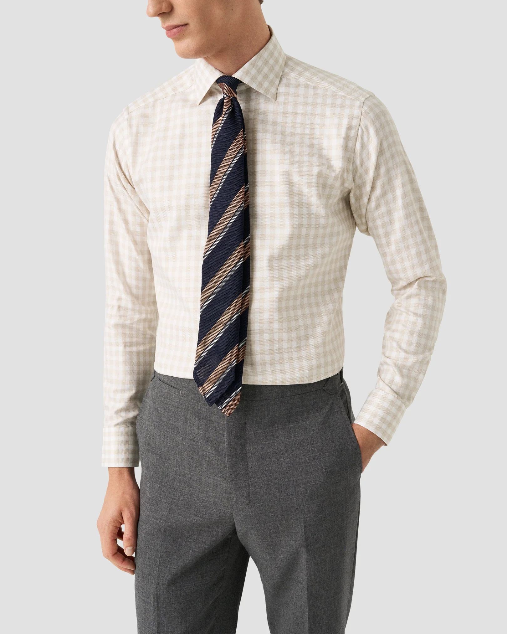 Eton - beige check signature twill shirt