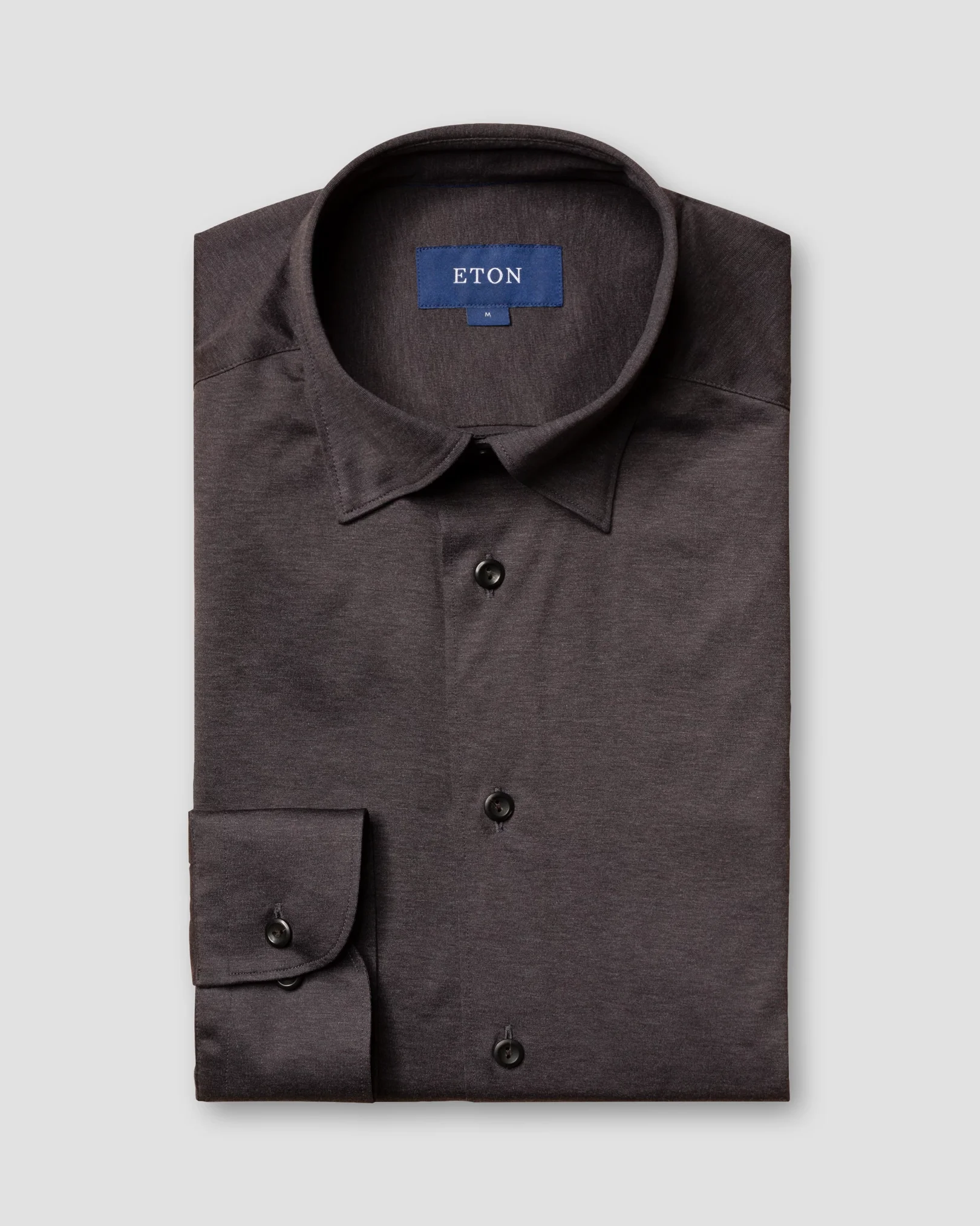 Eton - browngrey jersey shirt tone in tone buttons