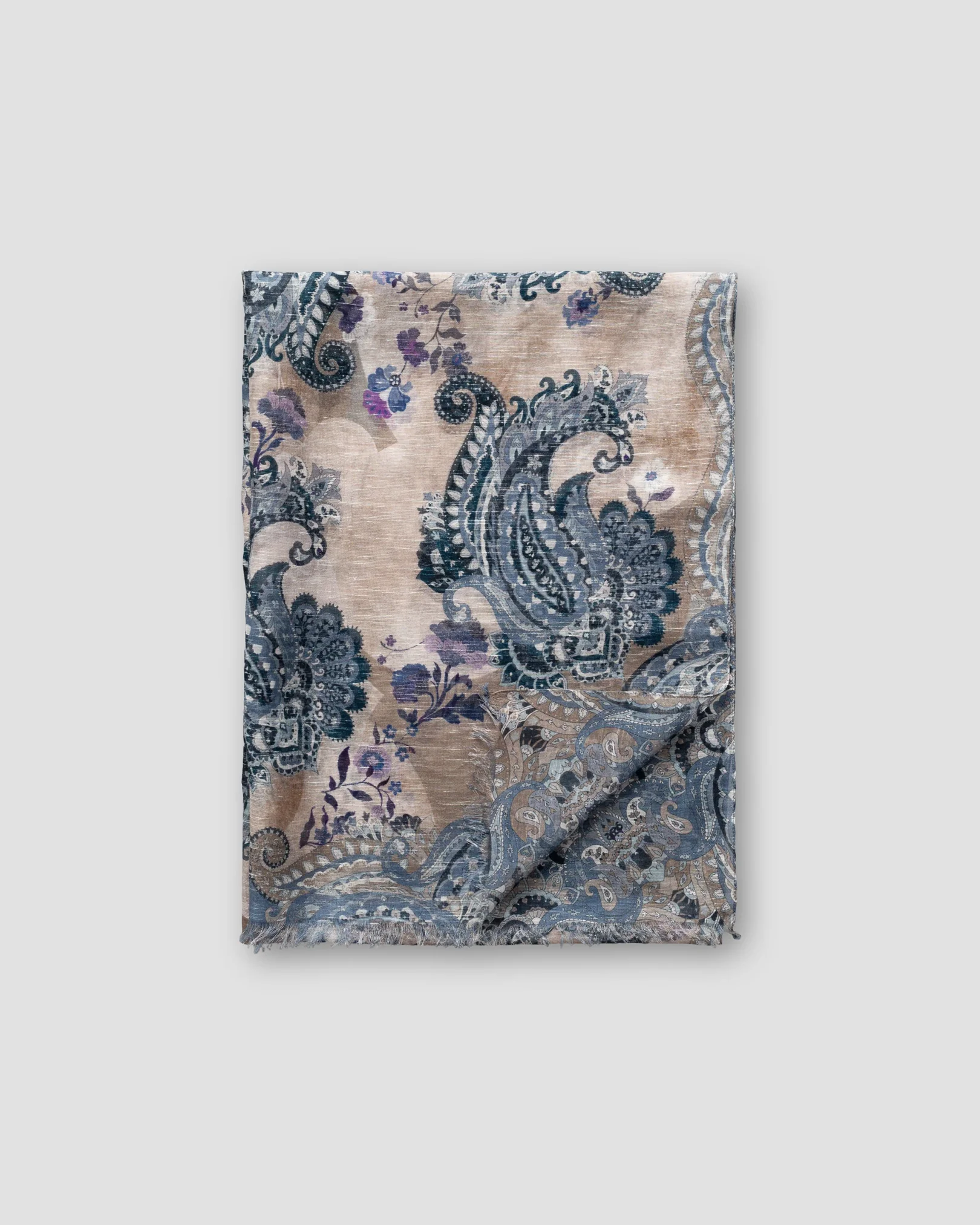 Eton - beige indigo paisley cotton linen scarf