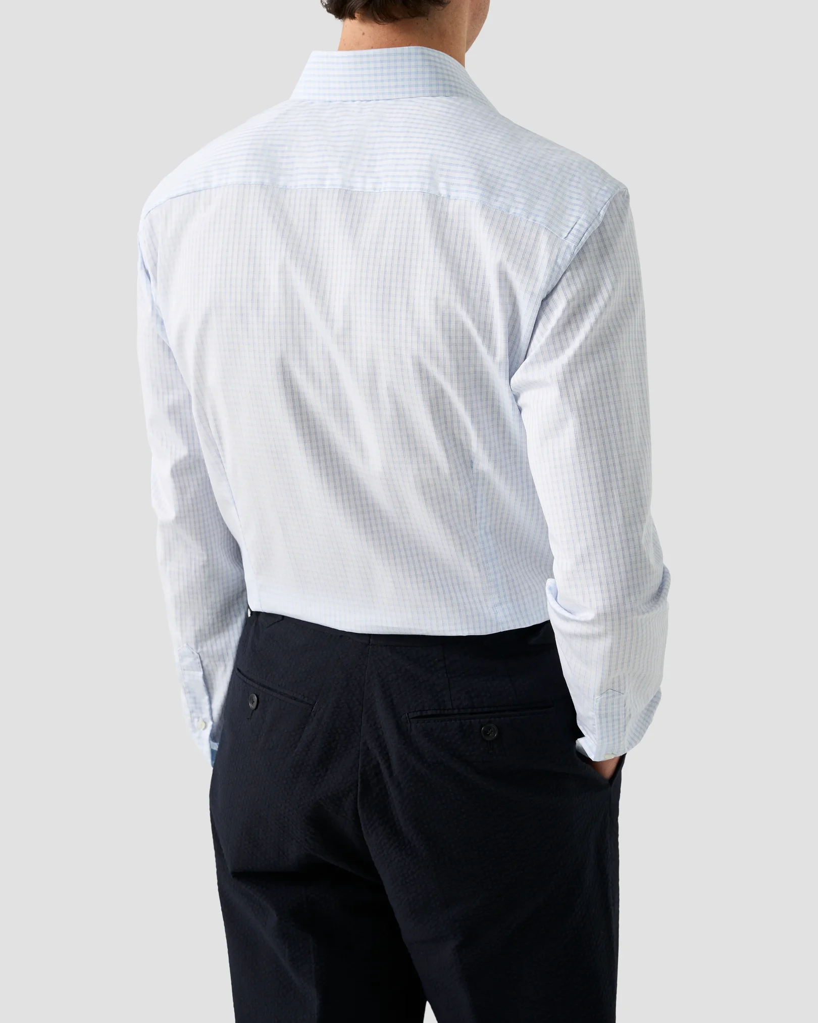 Eton - light blue check elevated pique shirt