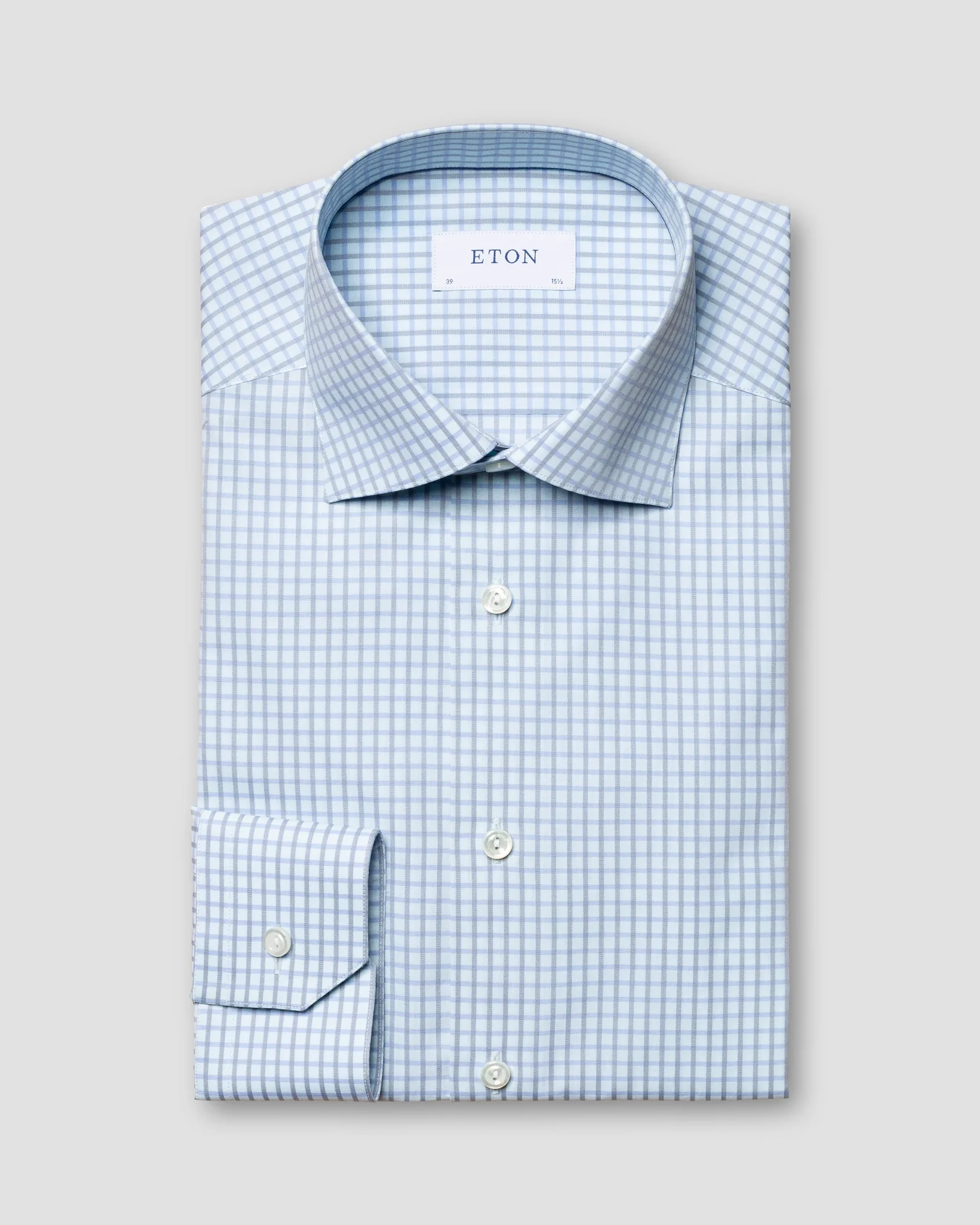 Eton - checked light blue fine pique