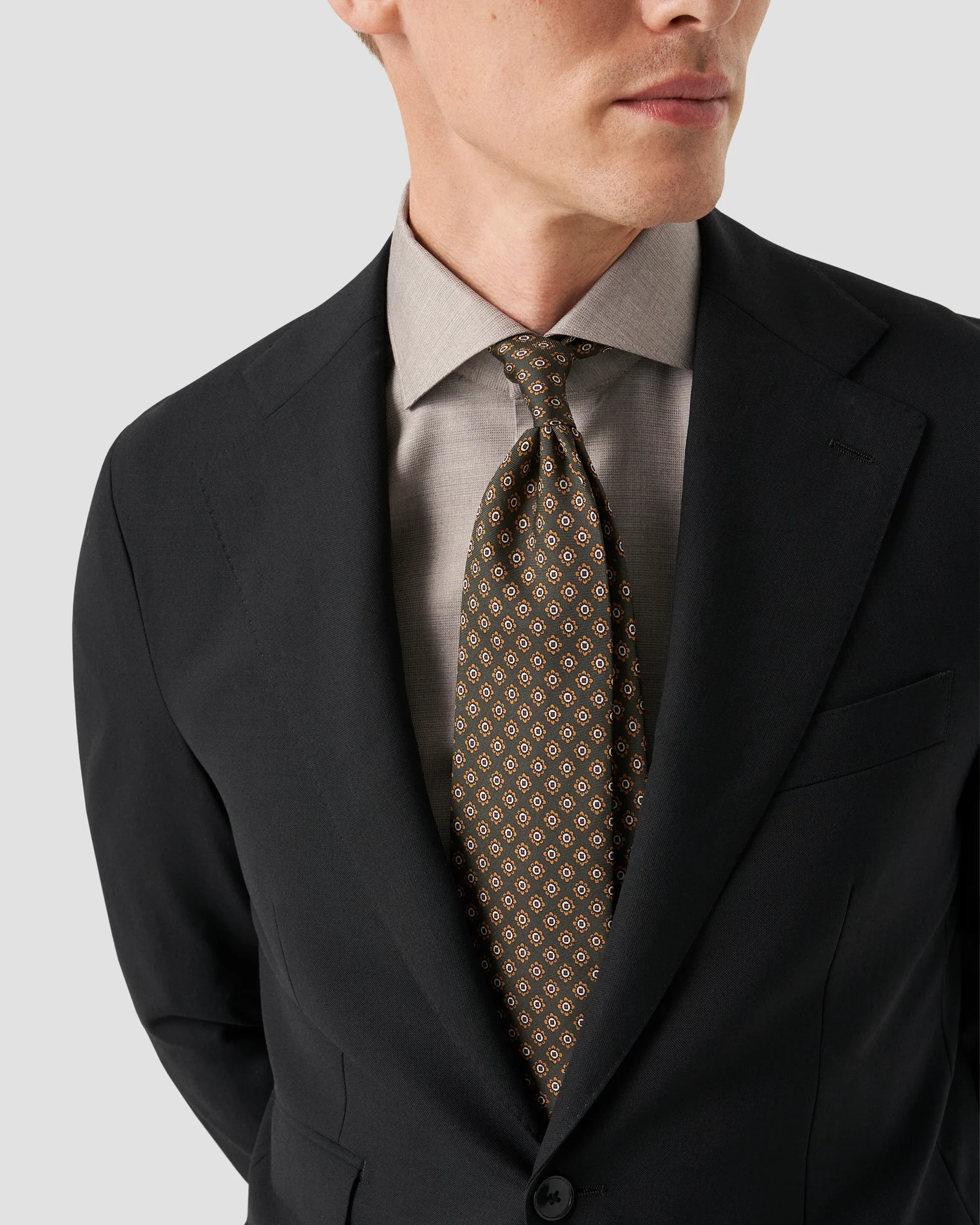 Eton - beige twill wide spread shirt