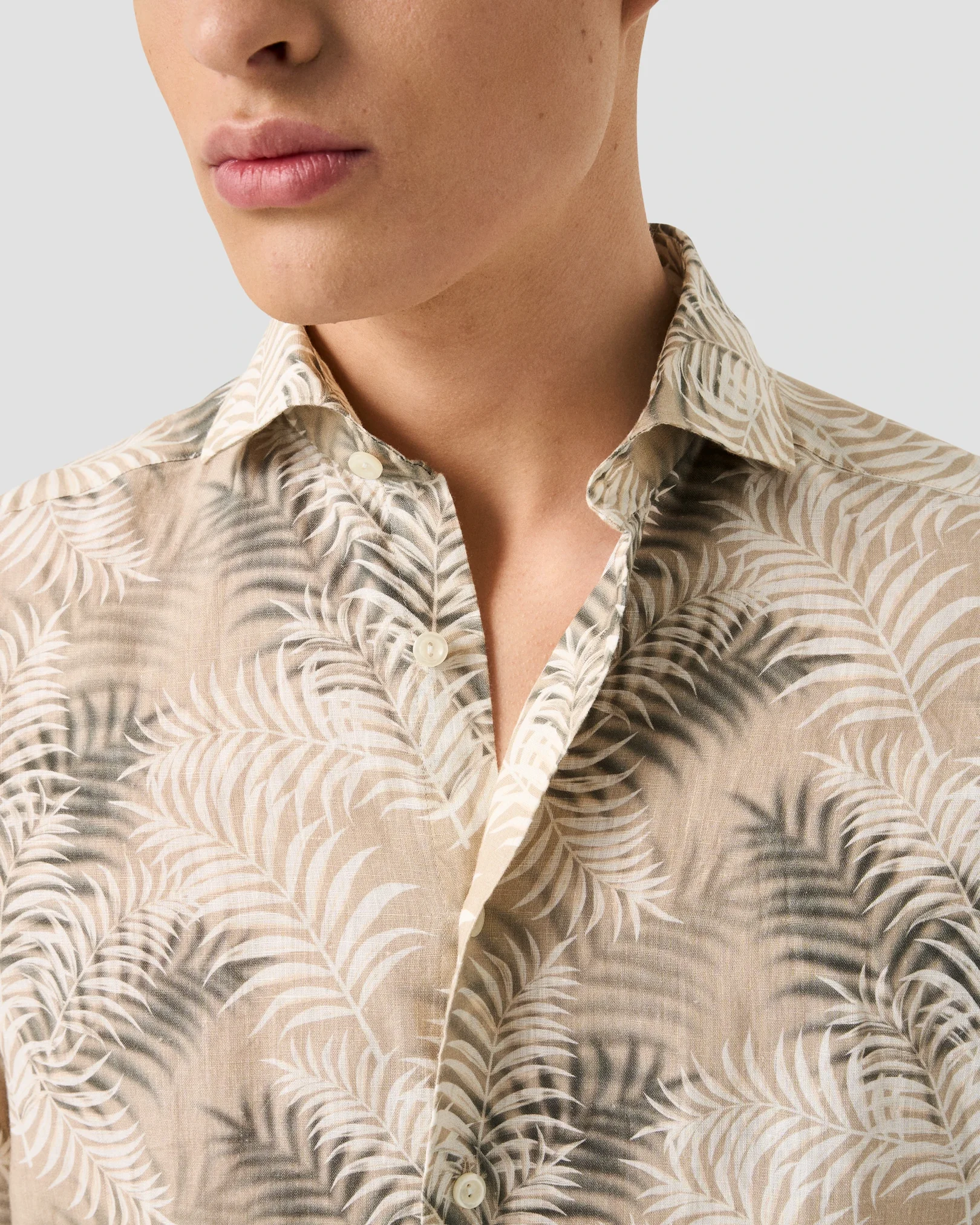 Eton - beige leaf print linen shirt