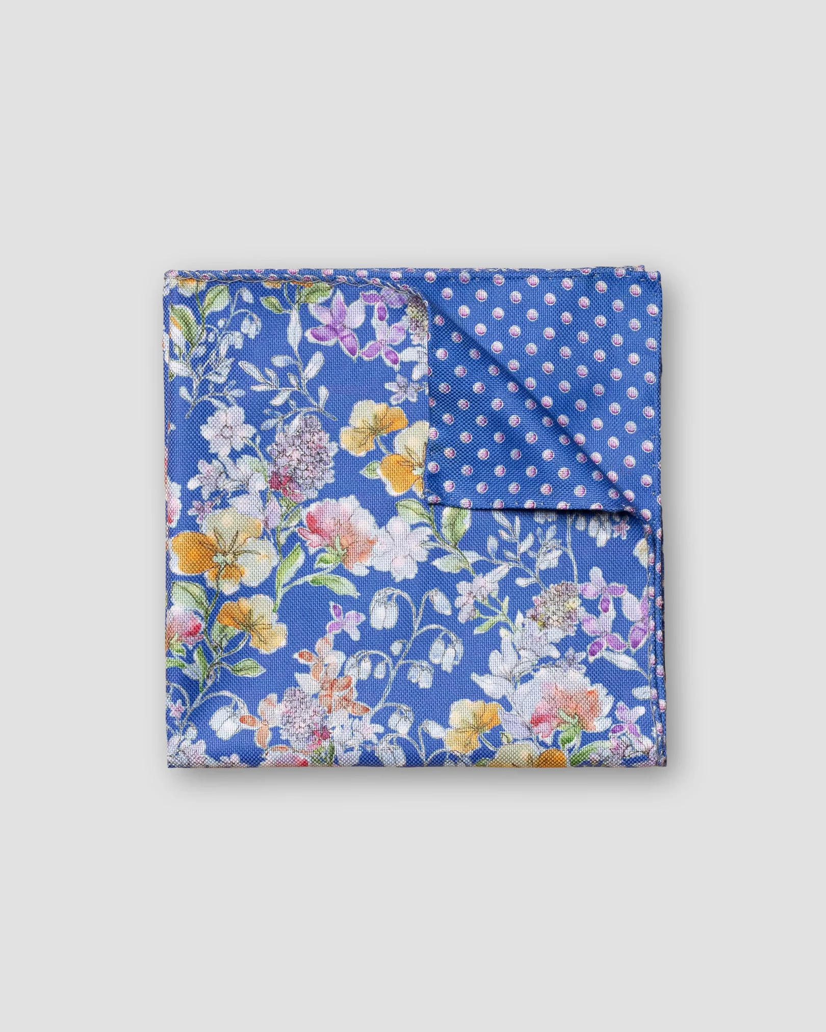 Eton - mid blue floral print two face cotton pocket square