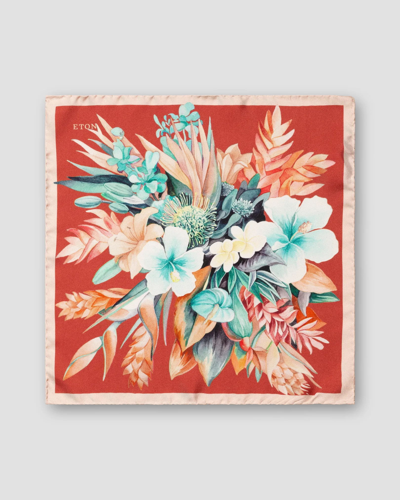 Eton - pink floral print silk pocket square