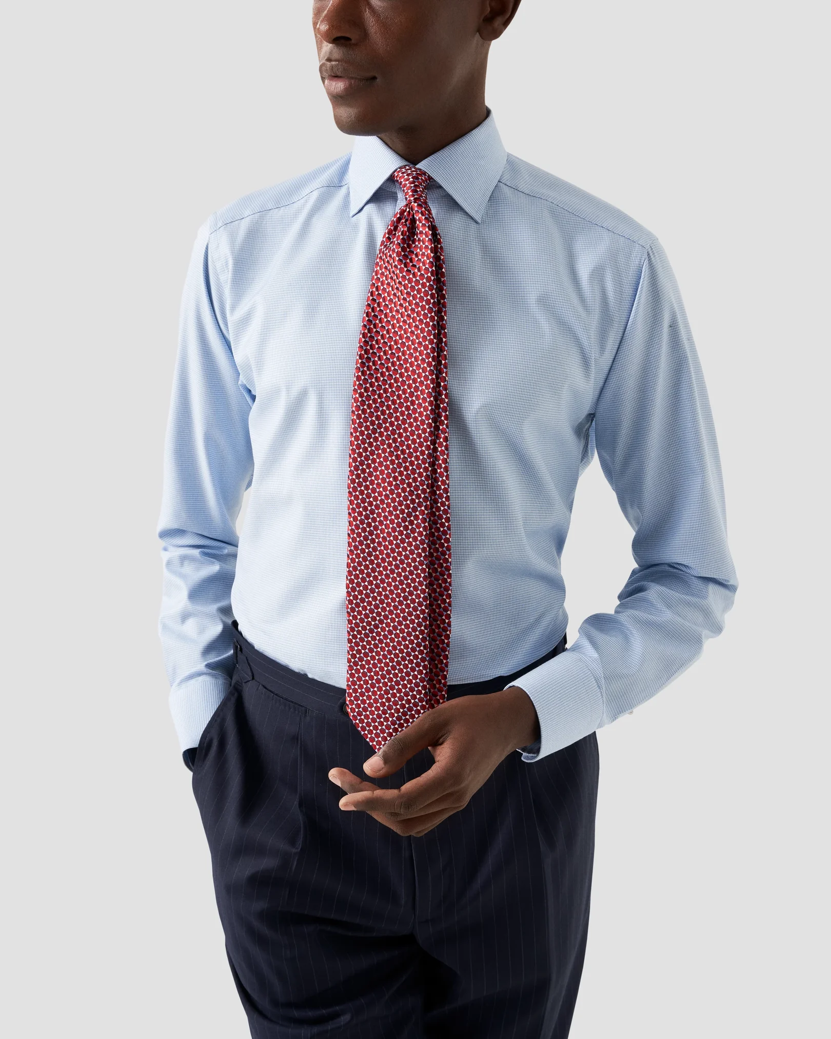 Eton - light blue cotton lyocell twill