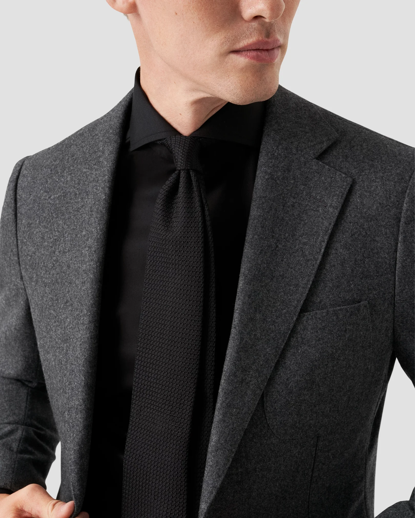 Eton - black twill stretch shirt extreme cut away