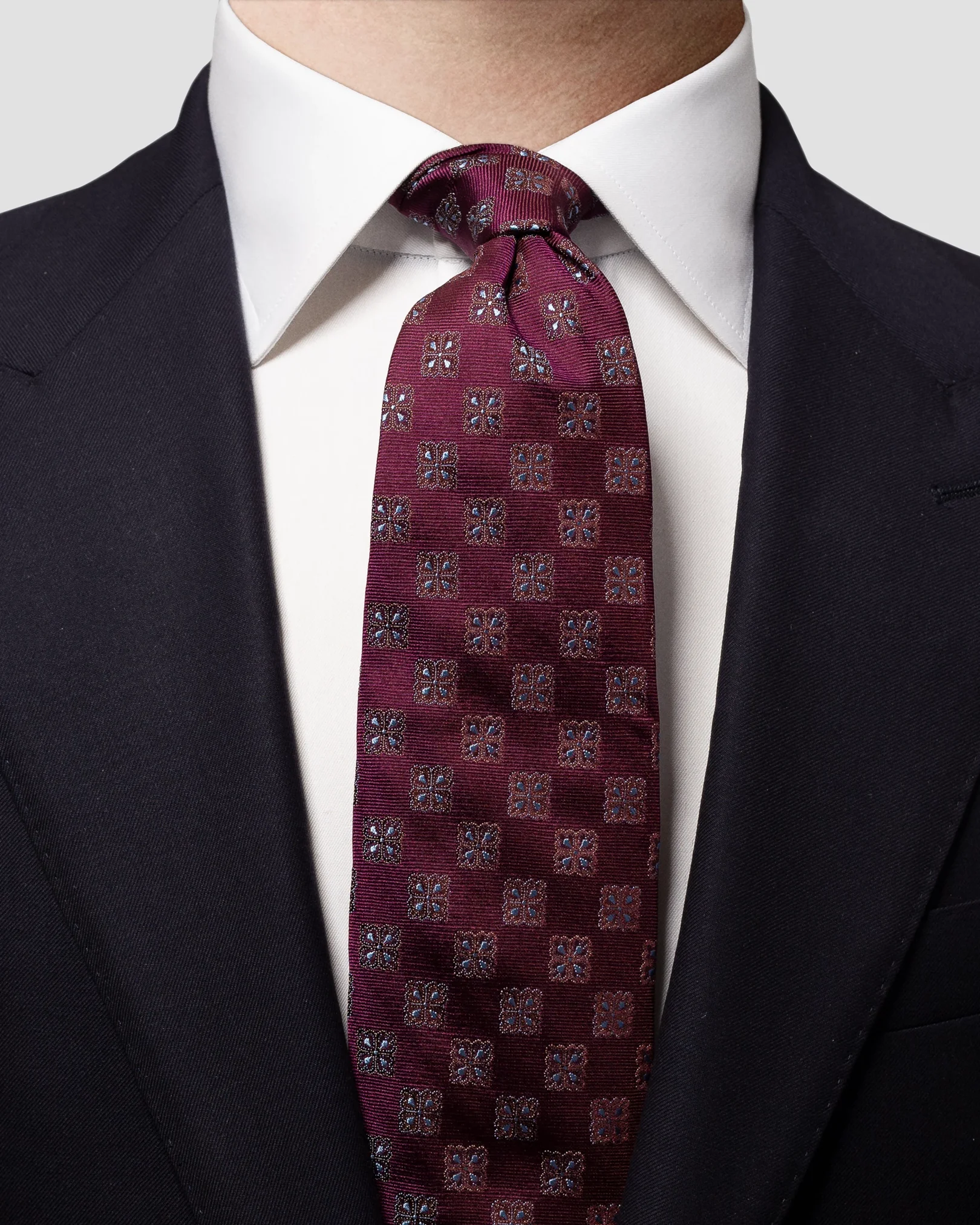 Eton - burgundy medallion checked silk tie