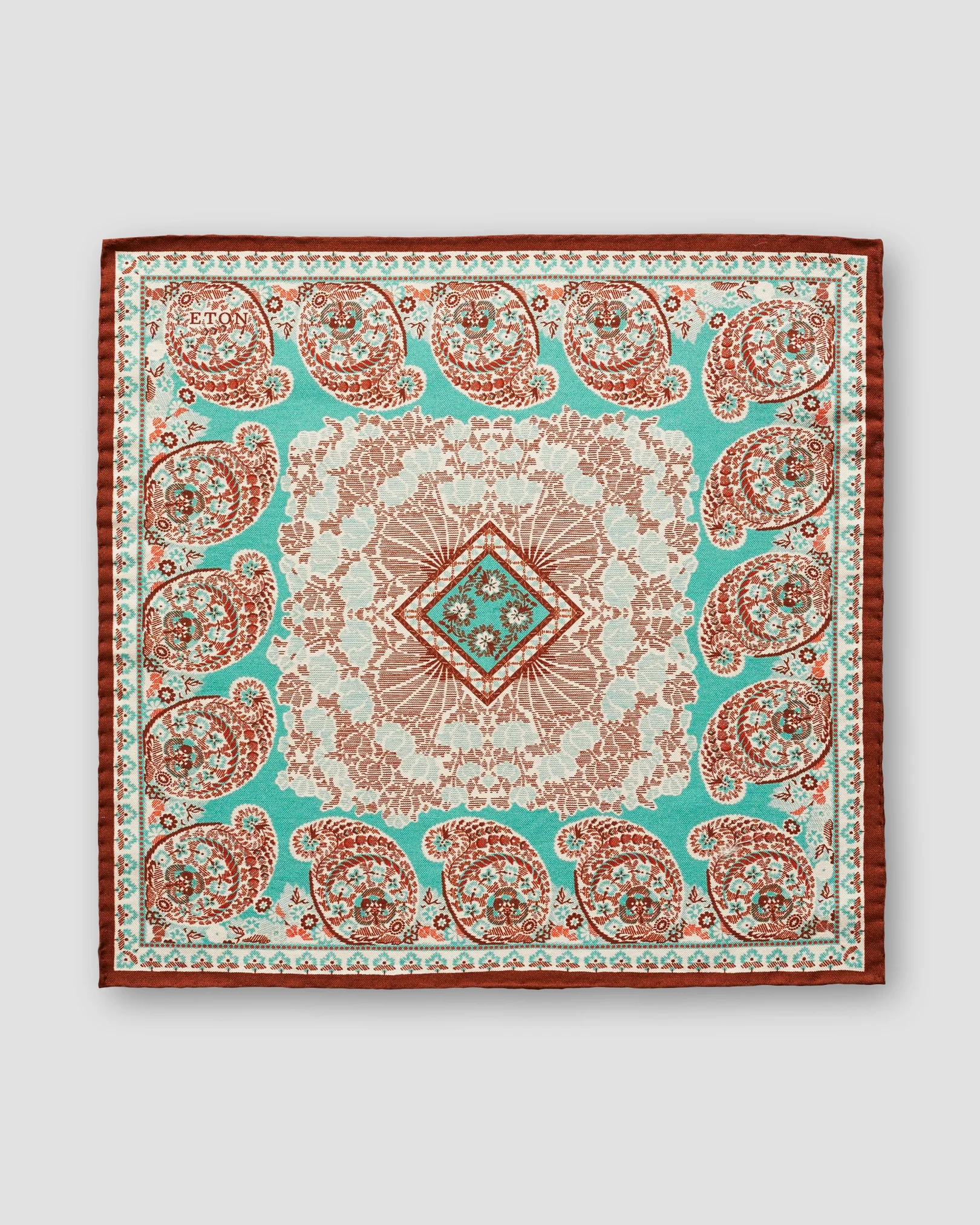 Eton - turquoise paisley cotton silk pocket square