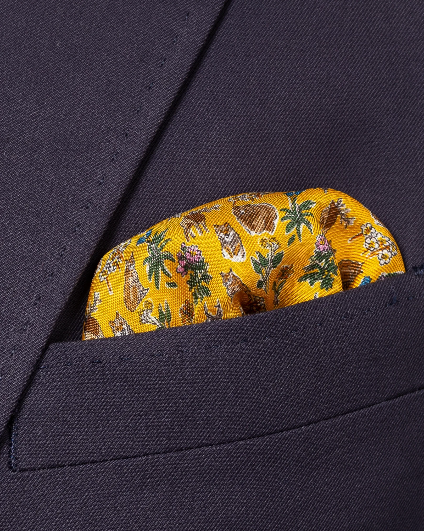Eton - yellow flora and fauna print silk pocket square