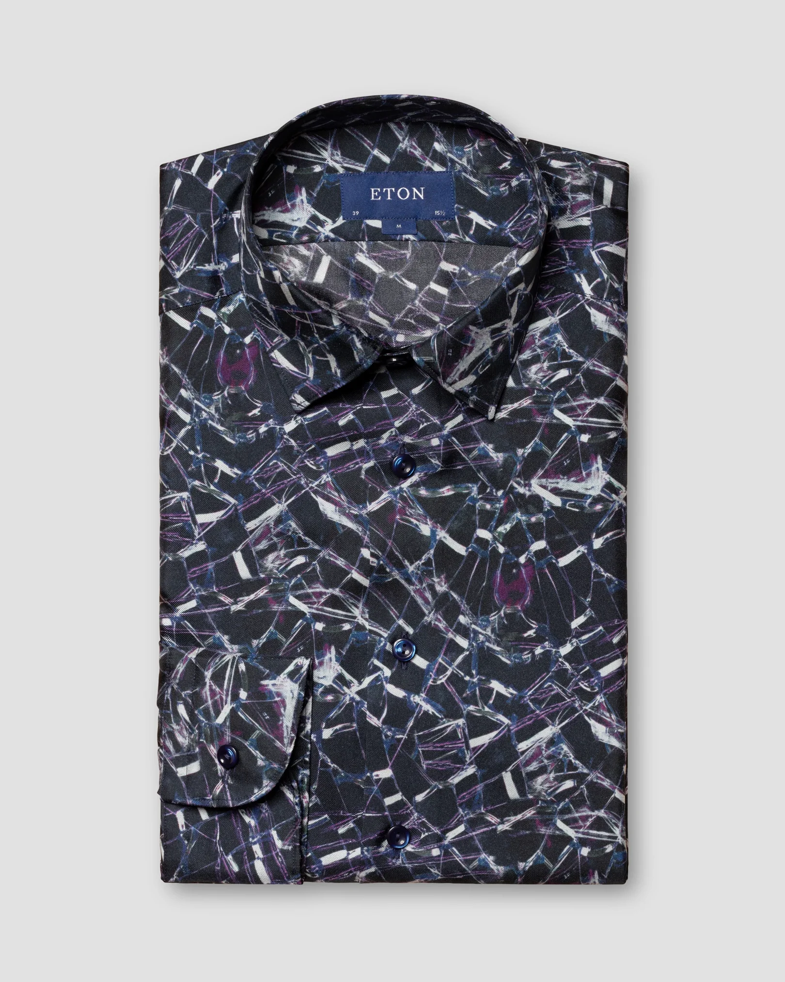 Eton - Navy Geometric Print Silk Twill Shirt