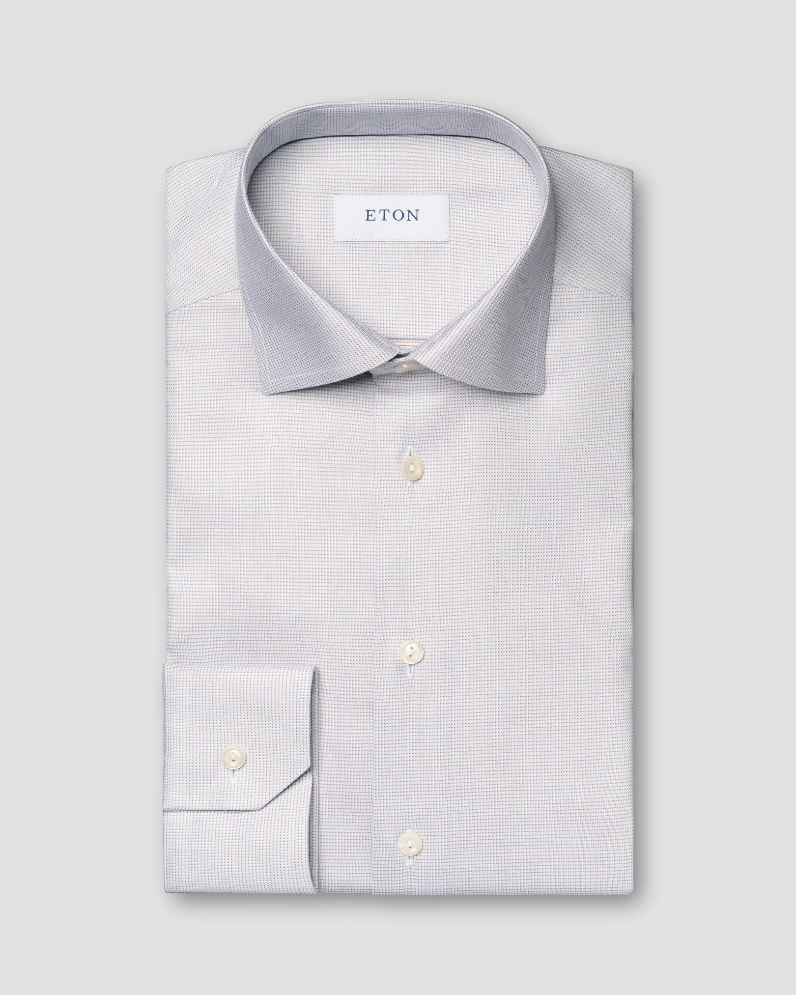 Eton - beige semi solid cotton tencel tm lyocell shirt