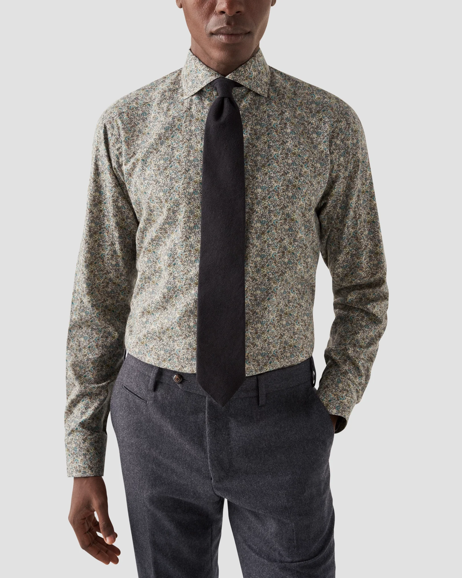 Eton - beige floral signature twill shirt