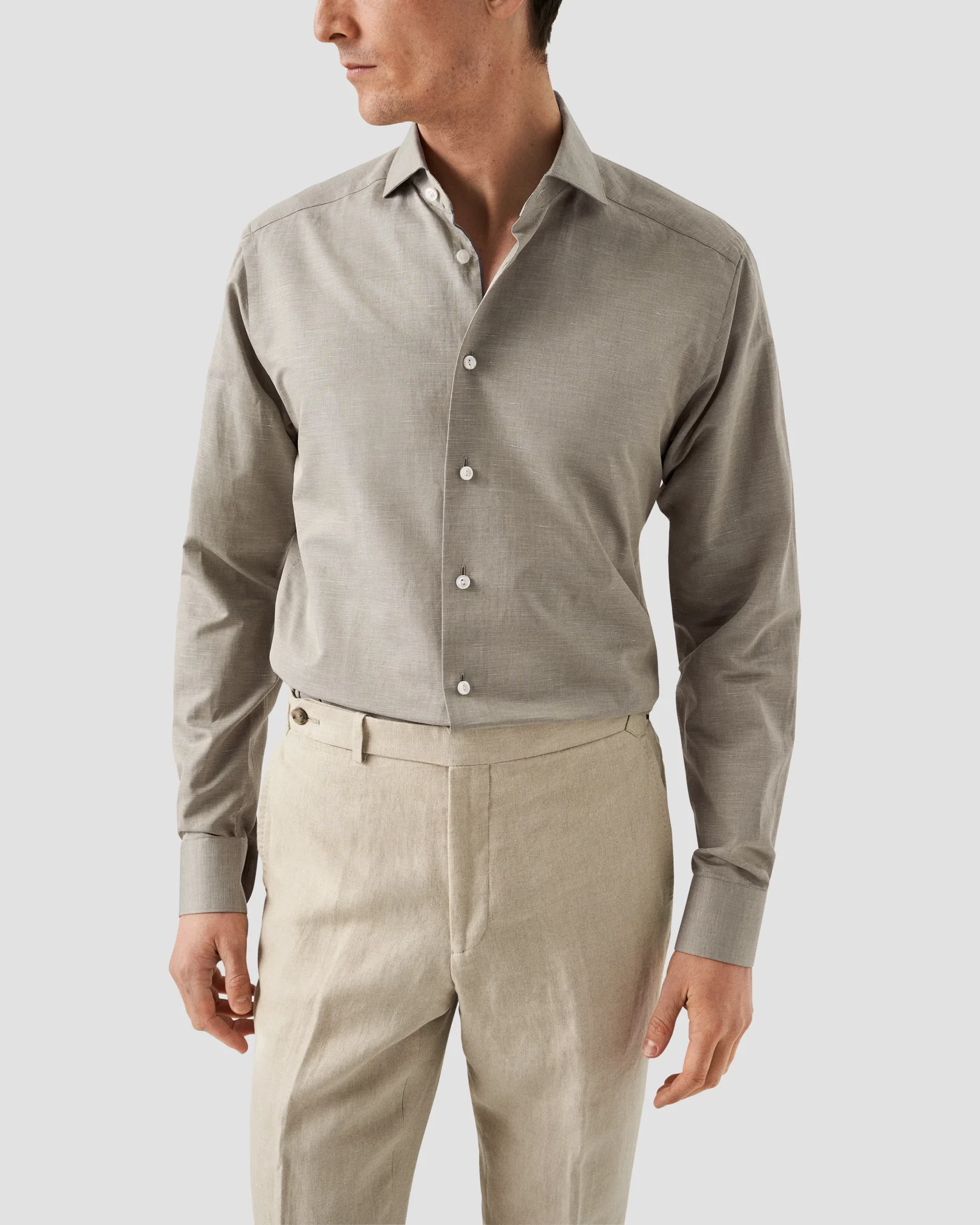 Eton - solid dark green cotton linen shirt