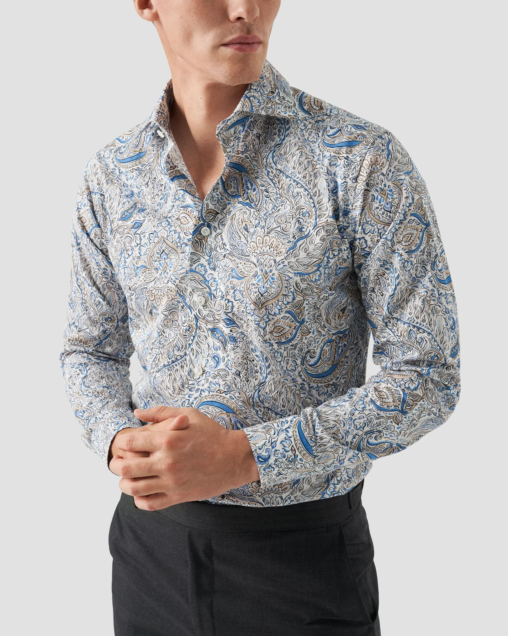 Eton - mid blue paisley fine twill