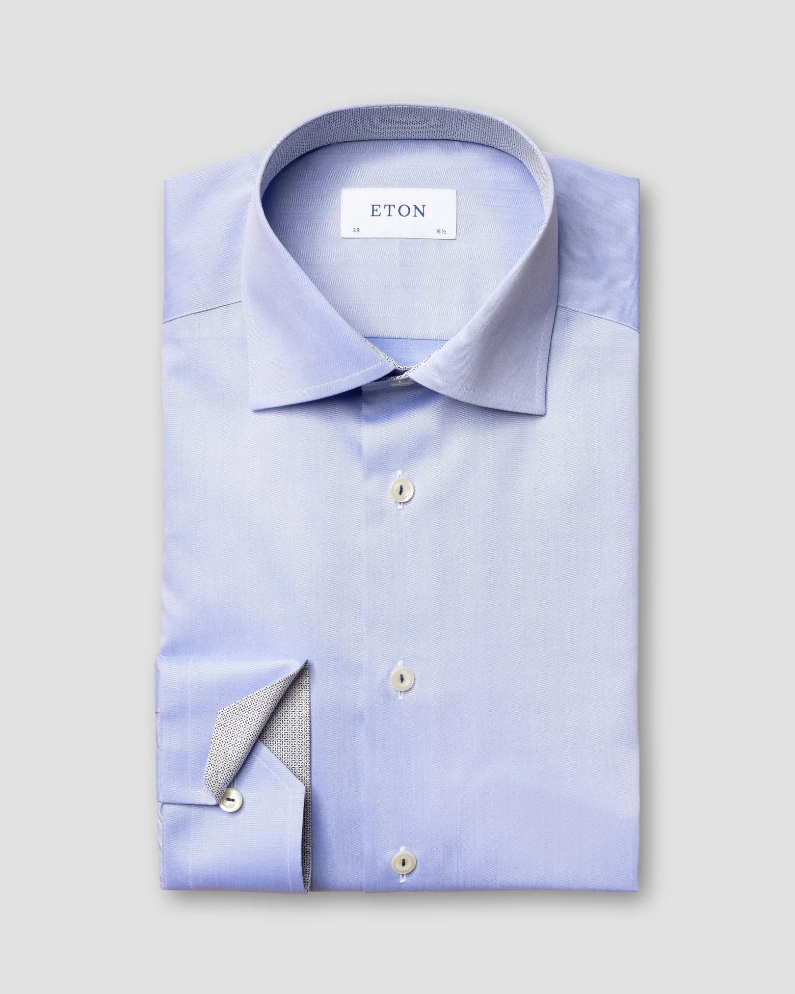 Eton - blue lightweight twill shirt geometric details