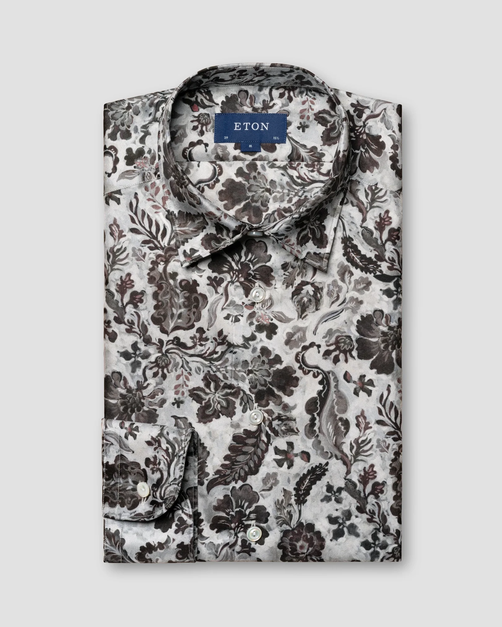 Eton - Brown Floral Print Silk Twill Shirt