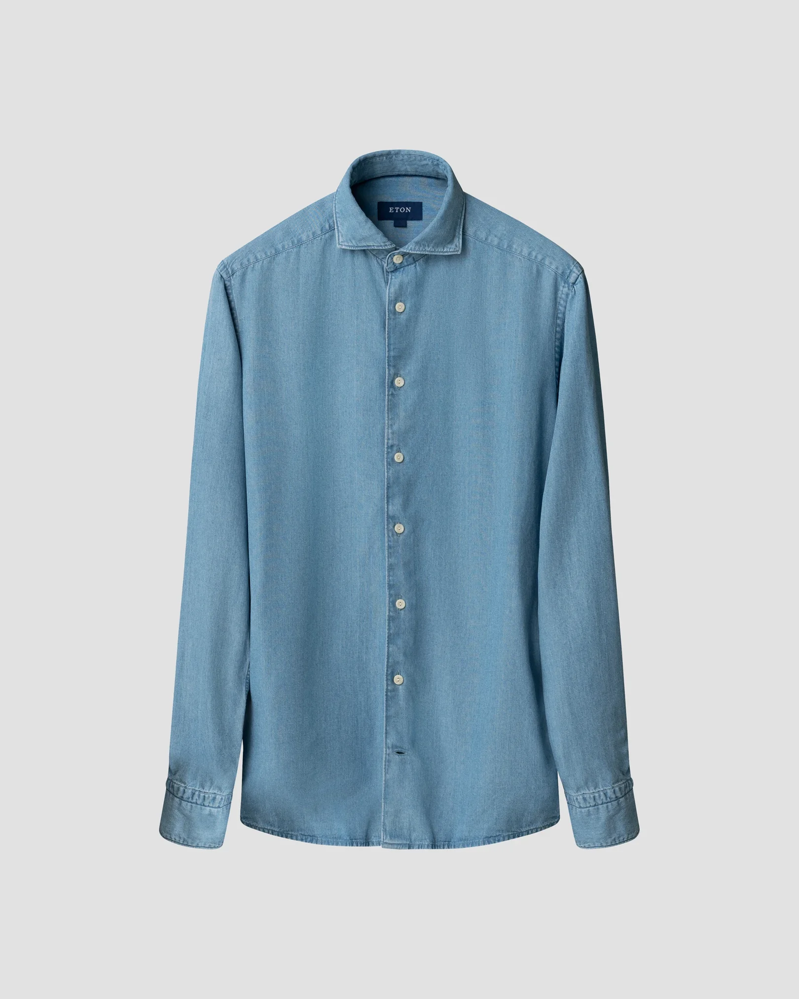 Eton - dark blue tencel wide spread collar rounded single slim fit