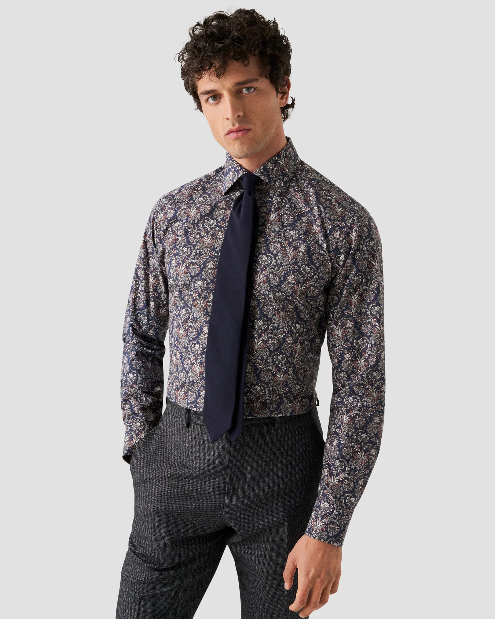Eton - navy blue twill cut away paisley