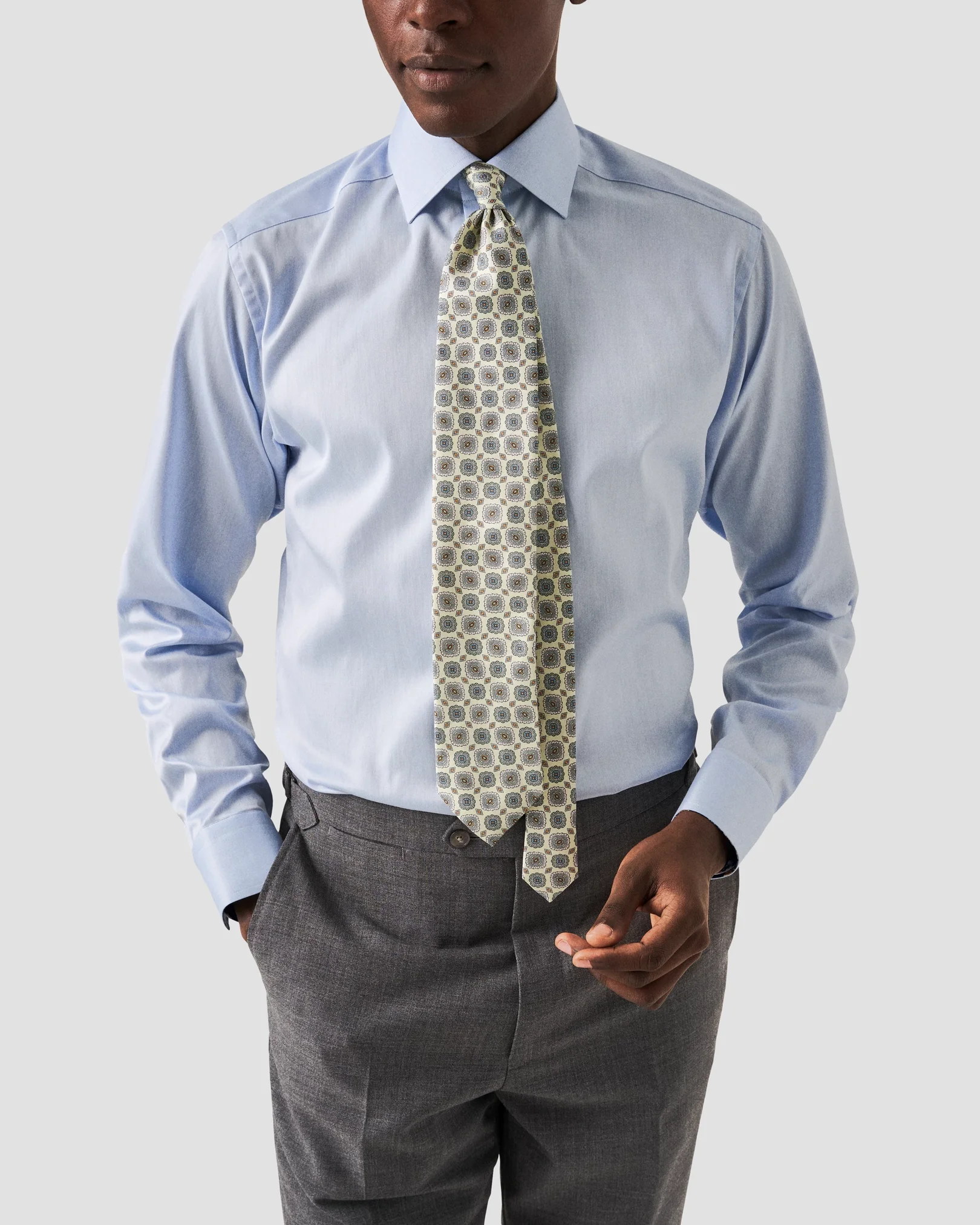 Eton - light blue floral effect shirt