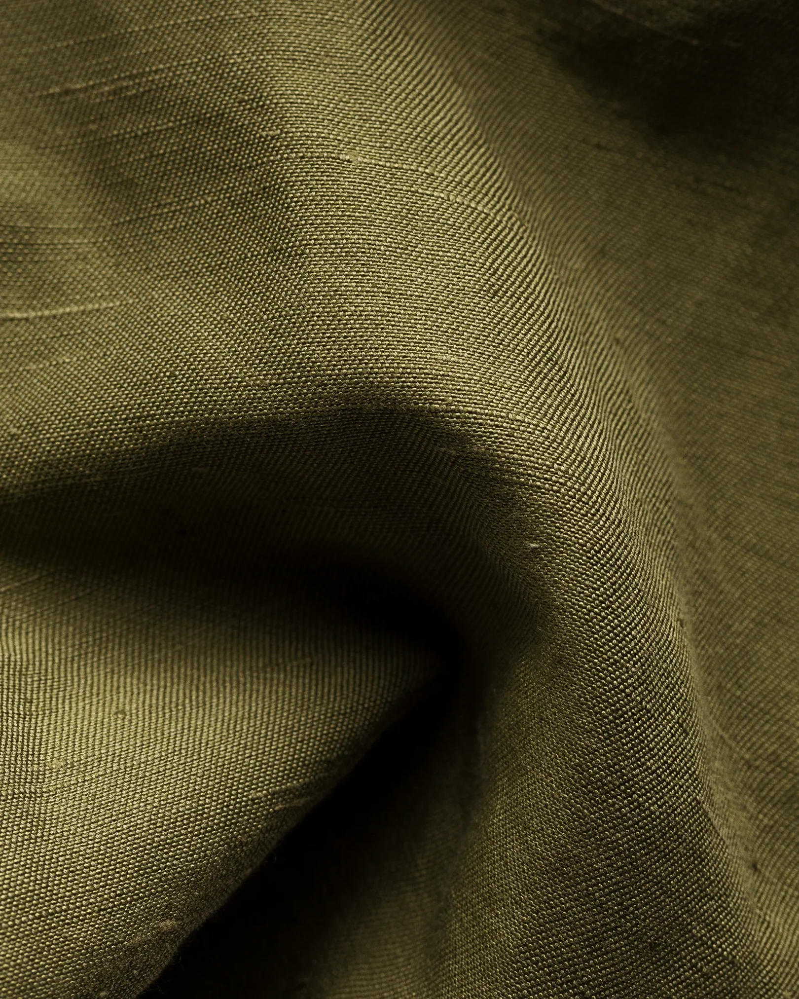 Eton - dark green cotton silk linen collar with no collarstand straight sleeve end regular