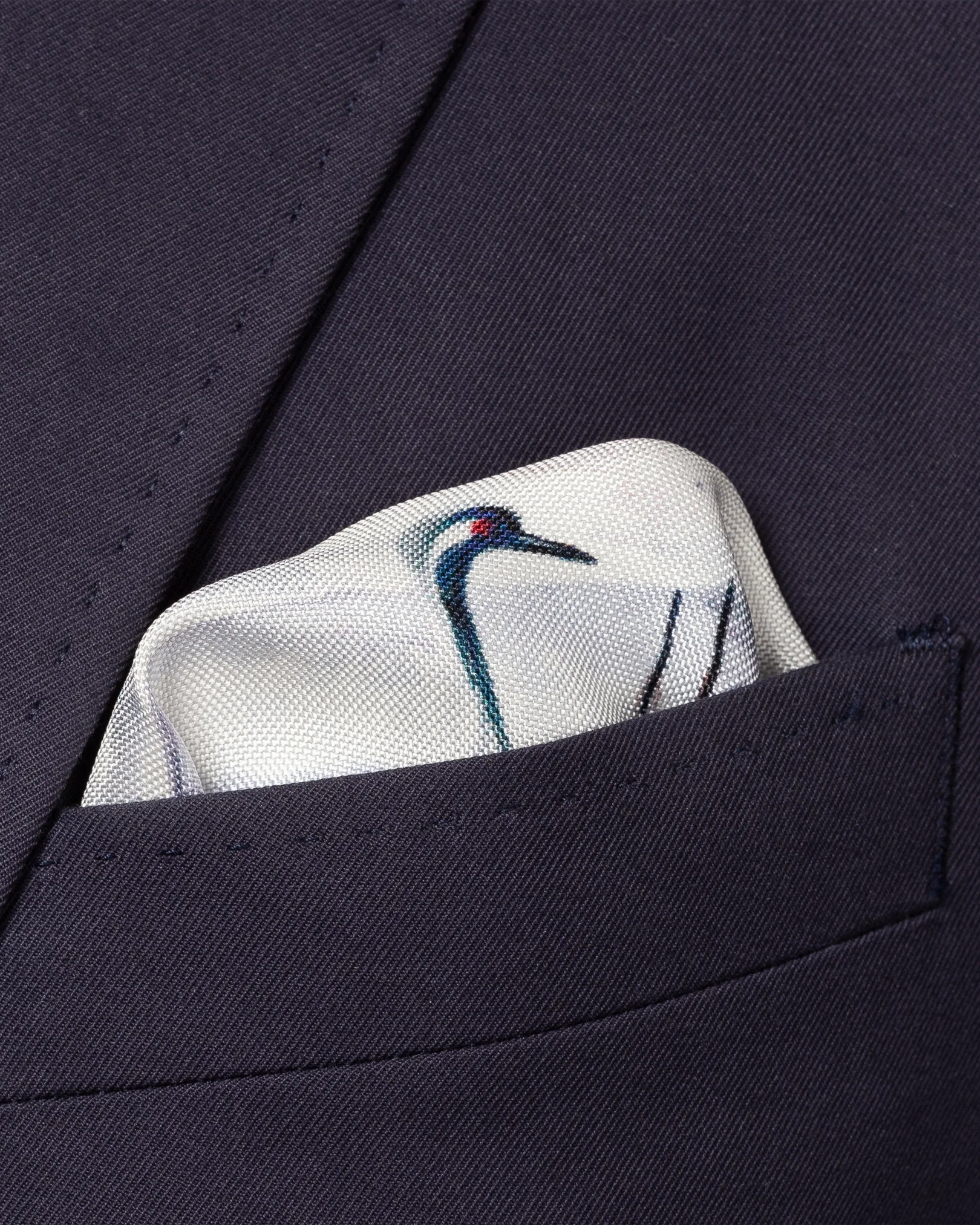Eton - mid blue crane print silk pocket square