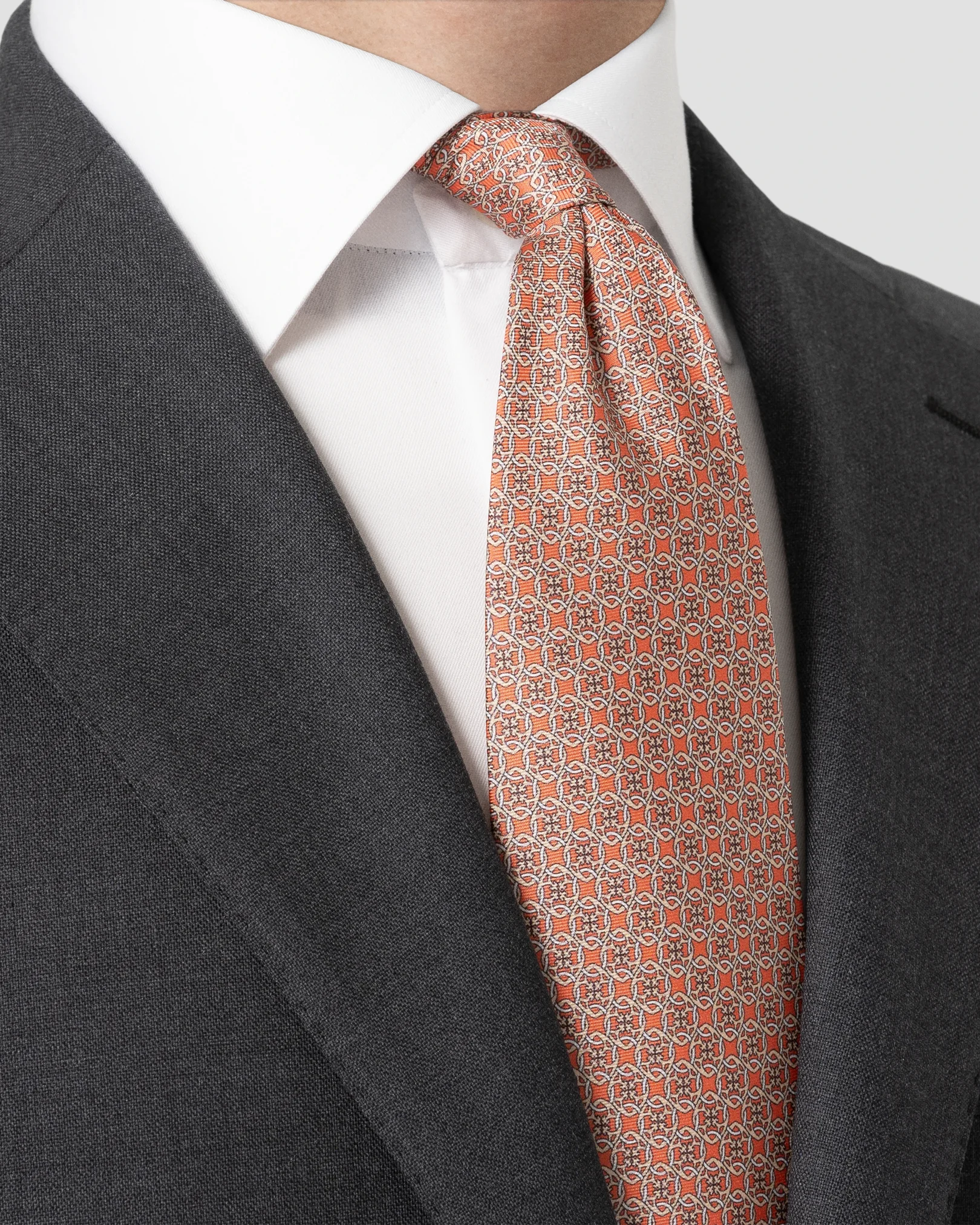 Eton - geometric print silk tie orange