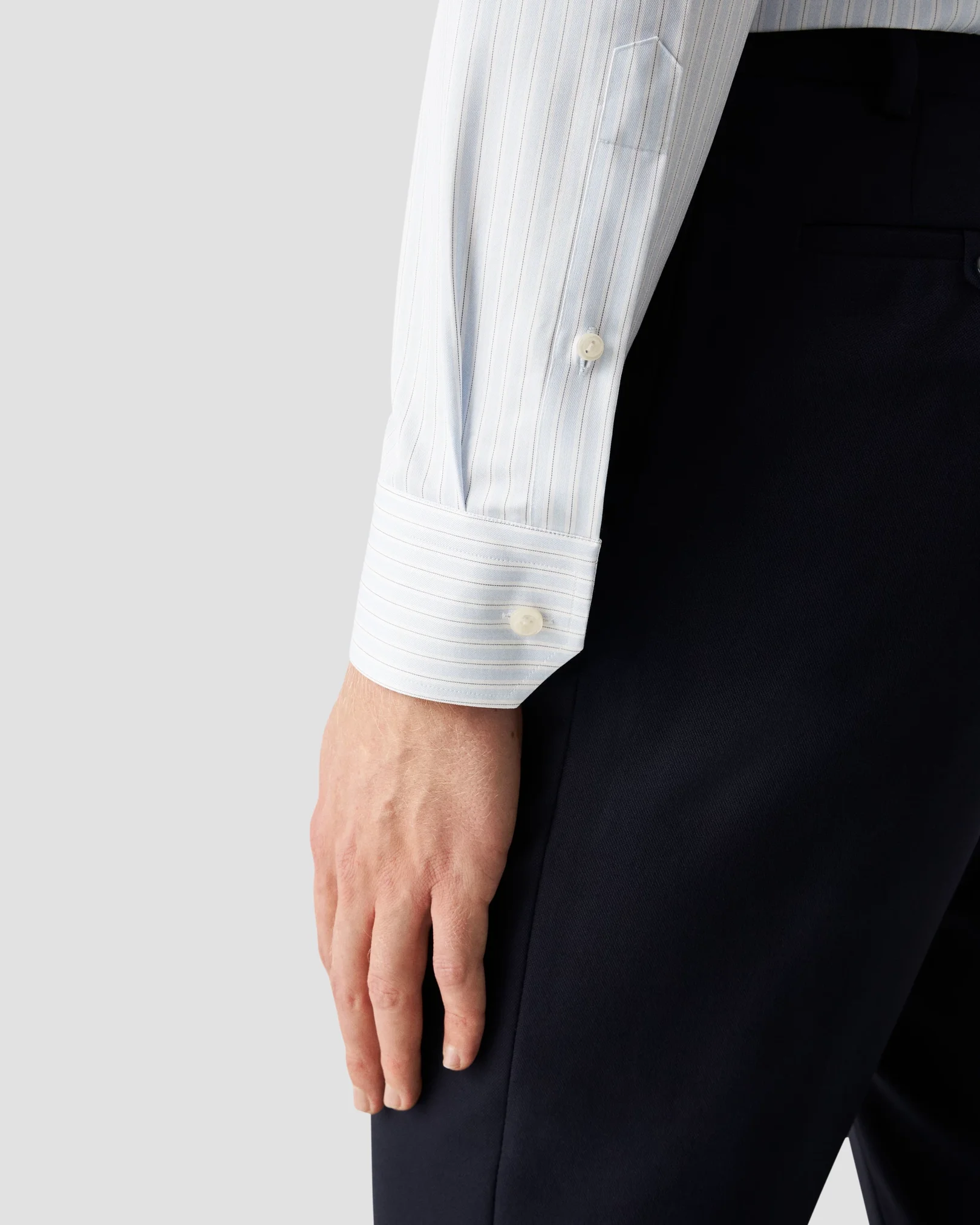Eton - light blue striped twill shirt