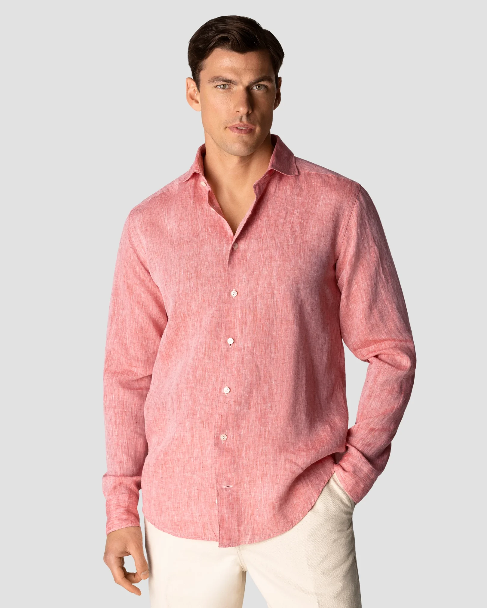Eton - red linen shirts wide spread