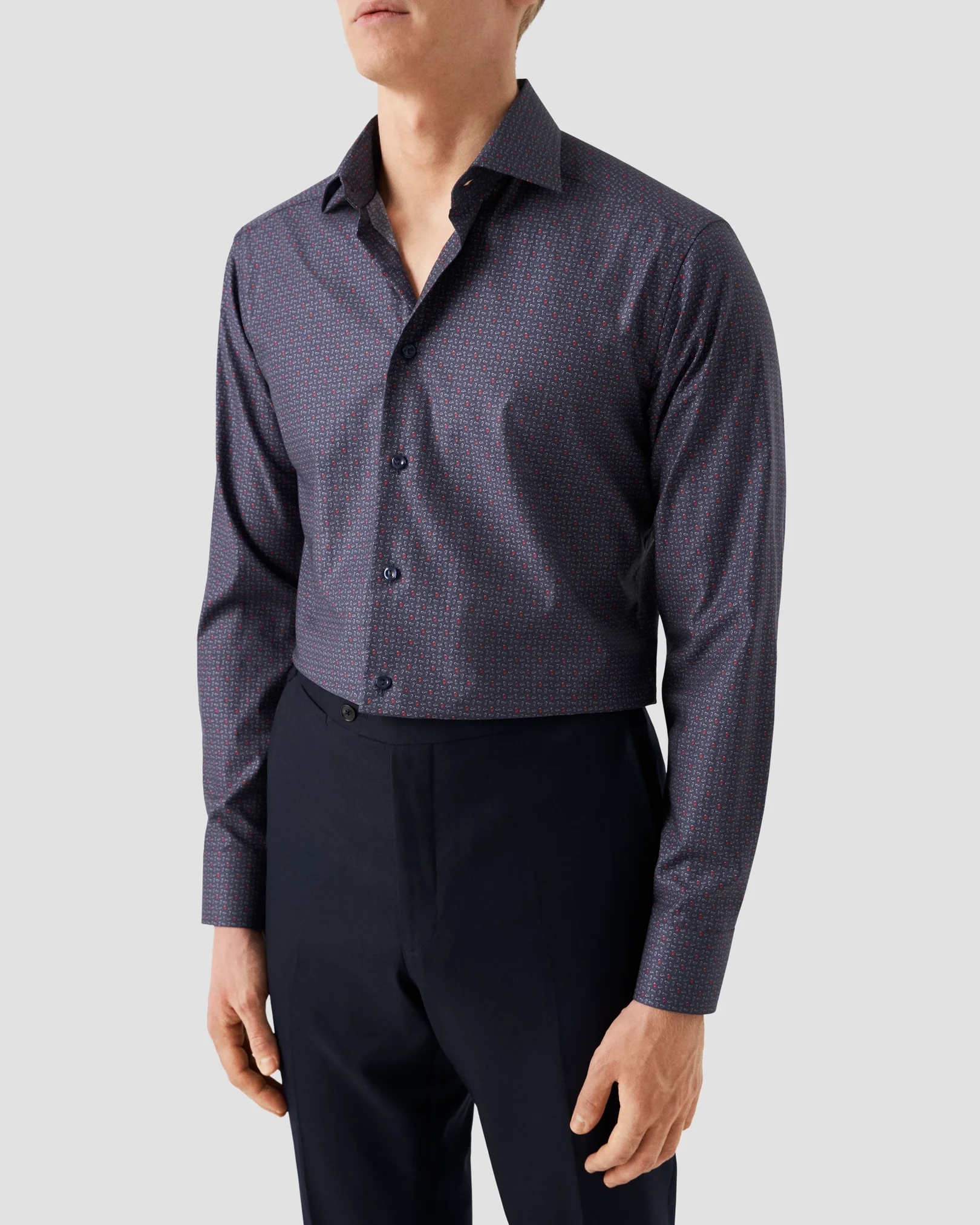 Eton - navy blue twill cutaway collar