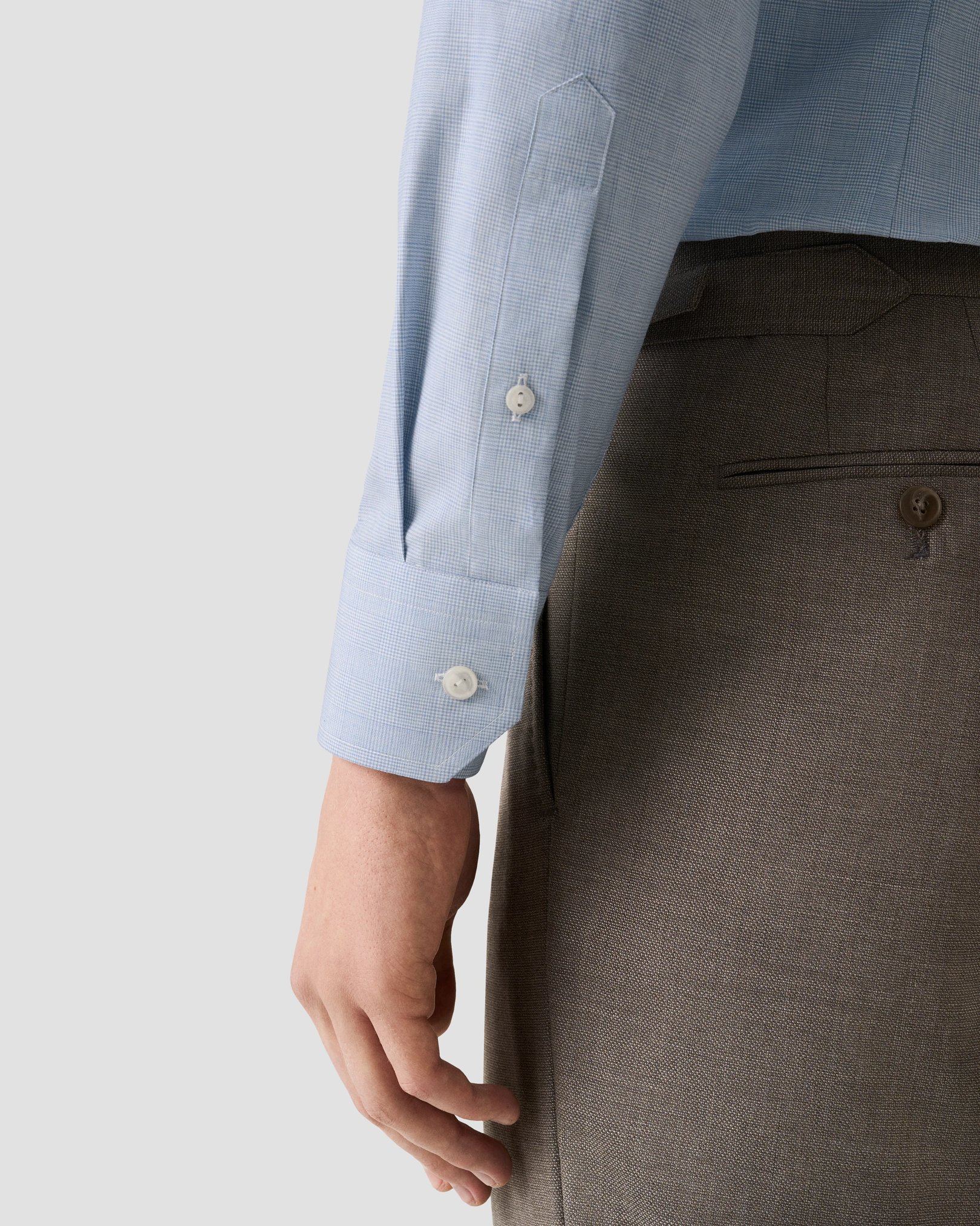 Eton - light blue check fine twillshirt