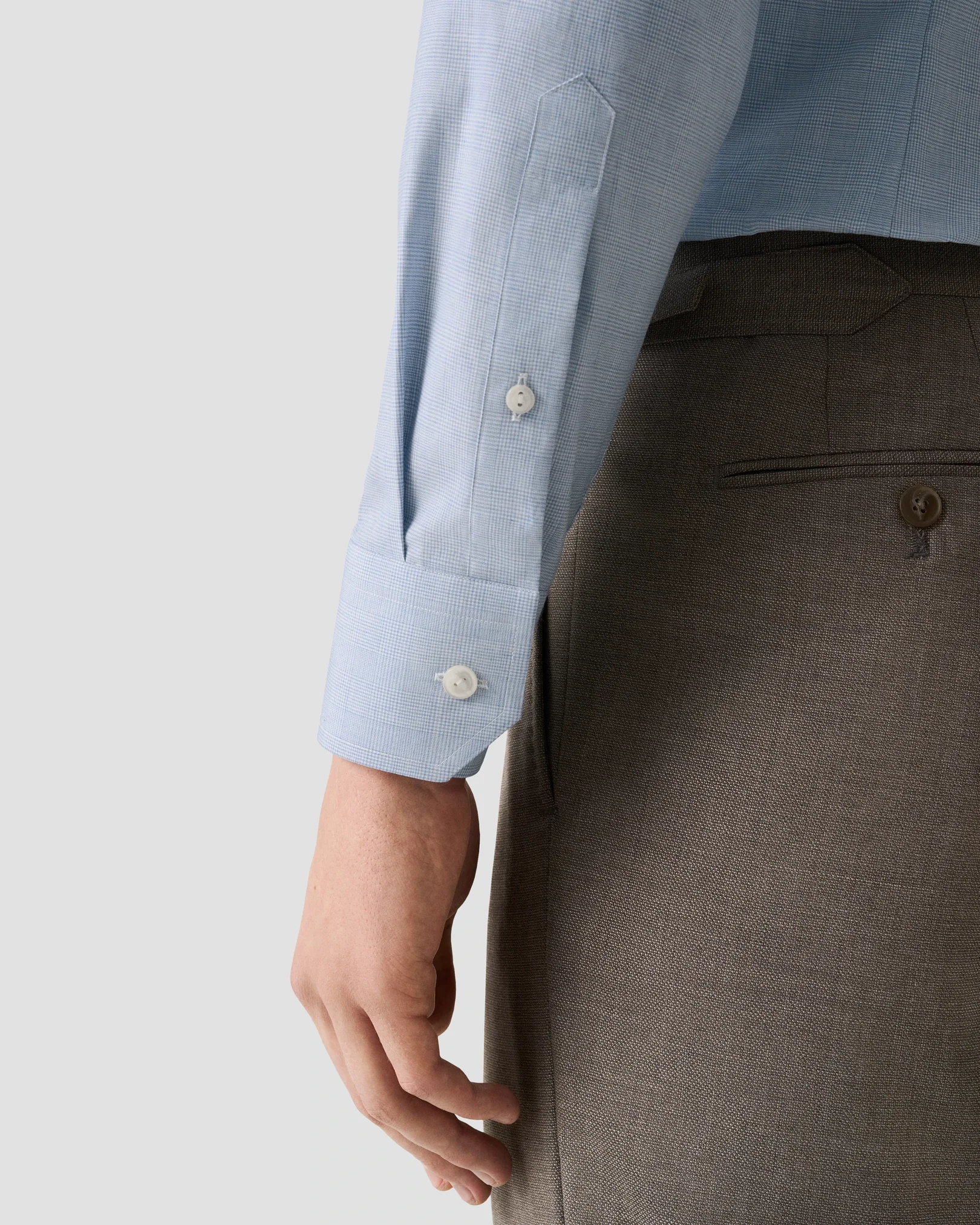 Eton - light blue check fine twillshirt