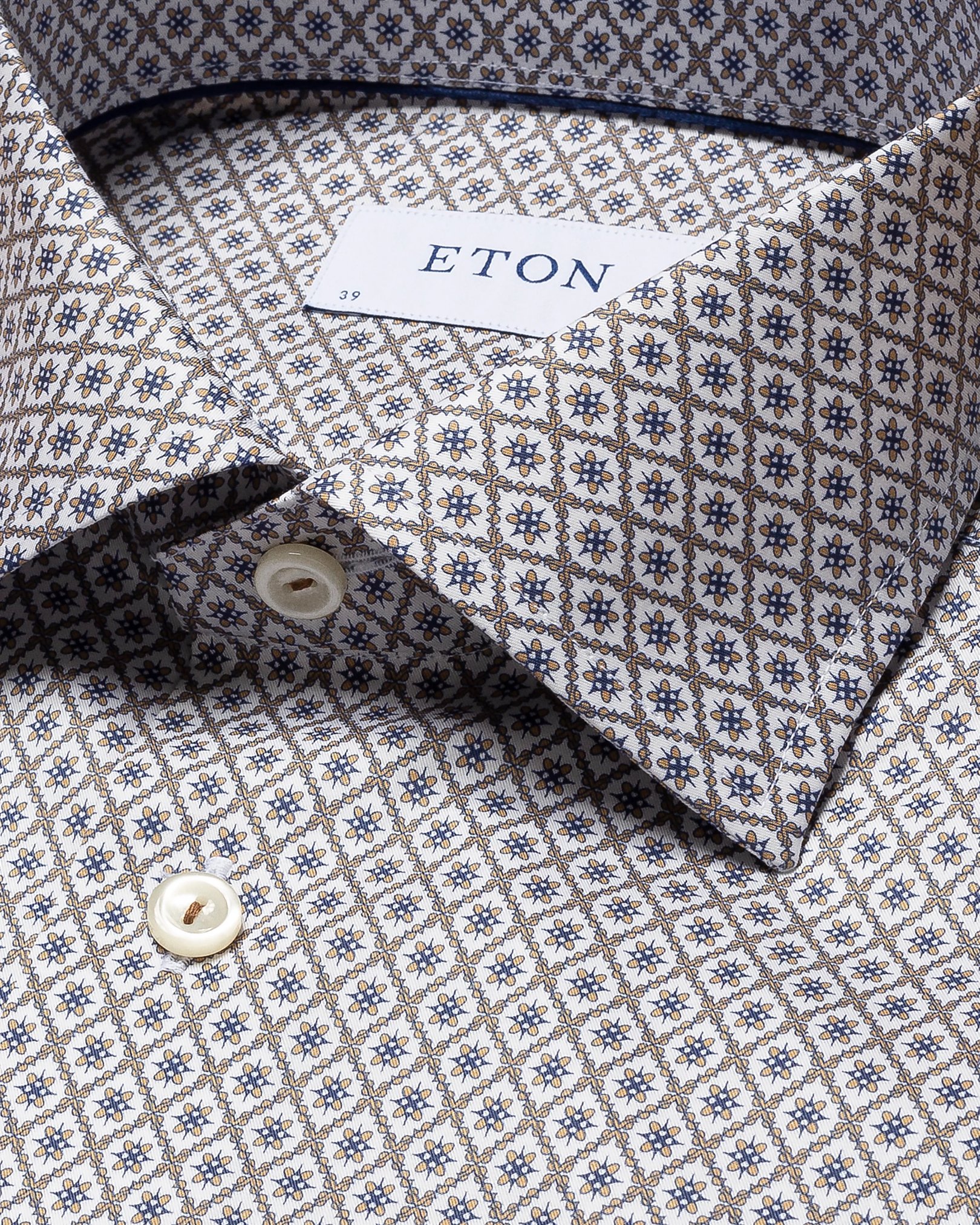 Eton - brown mosaic print fine twill shirt