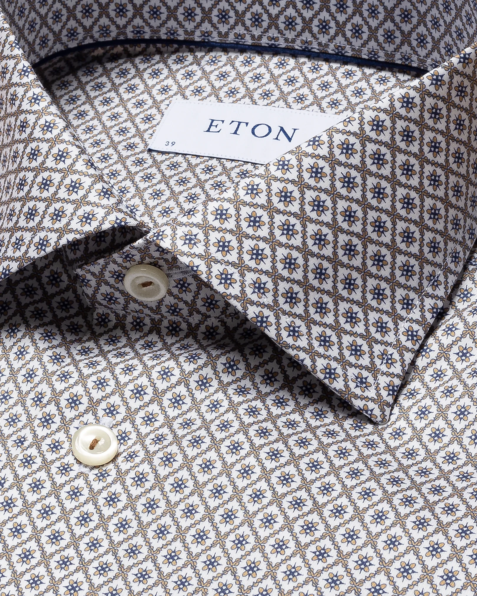 Eton - brown mosaic print fine twill shirt