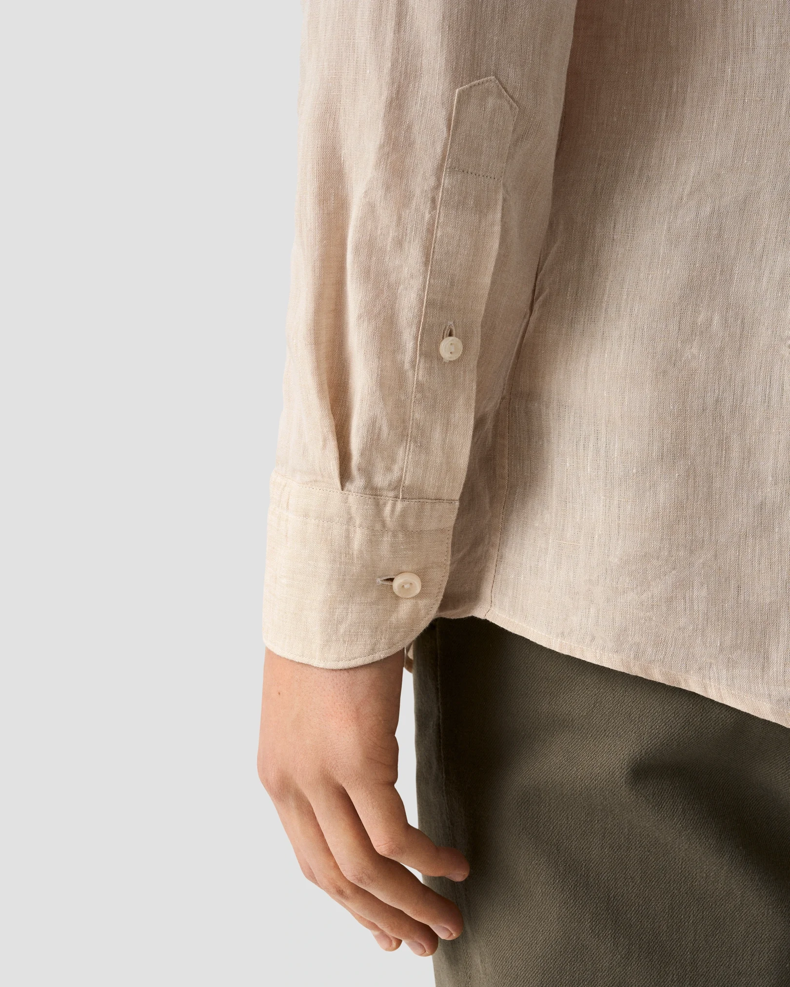 Eton - beige solid plain weave linen shirt band