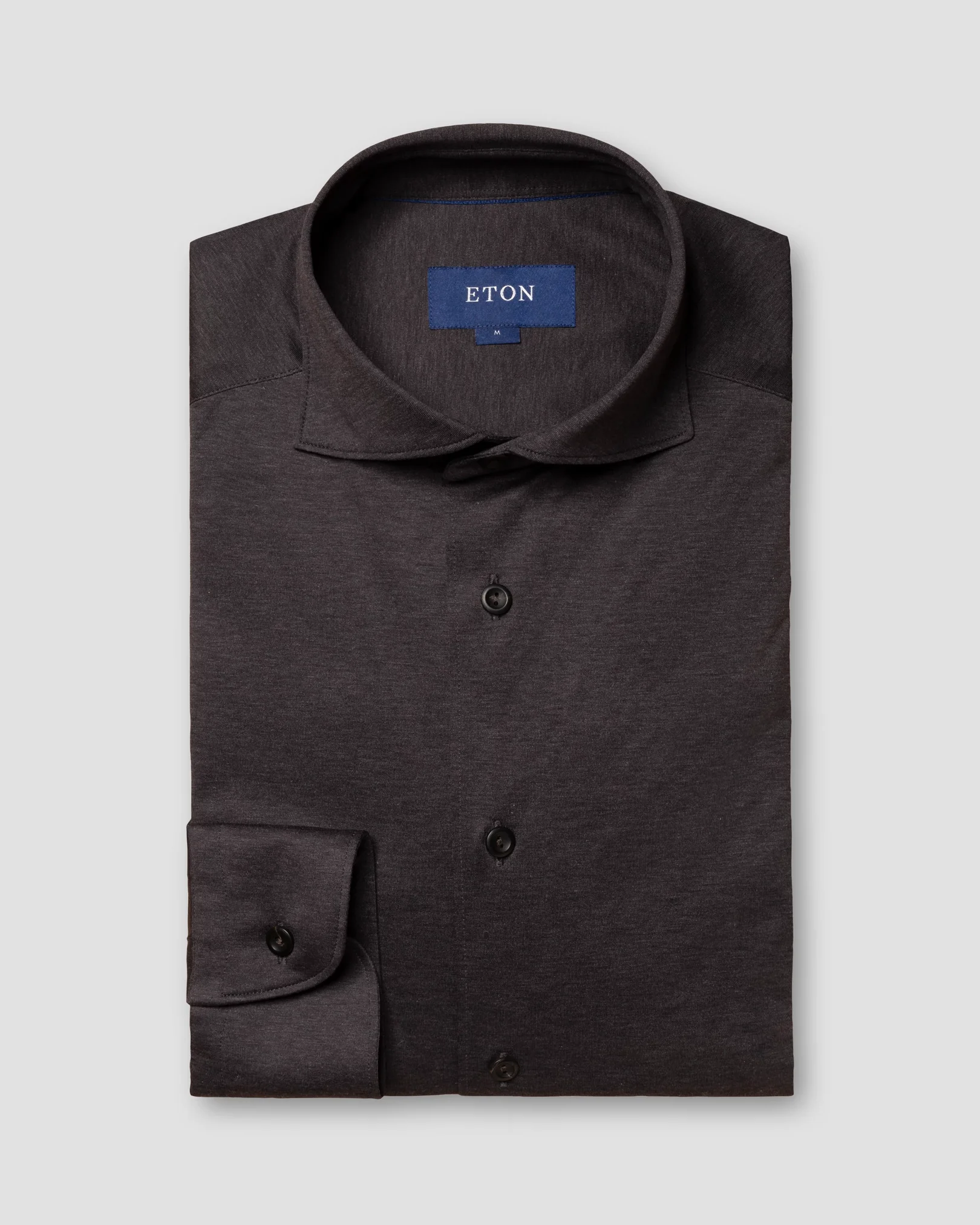 Eton - dark brown jersey wide spread jersey single rounded slim jersey