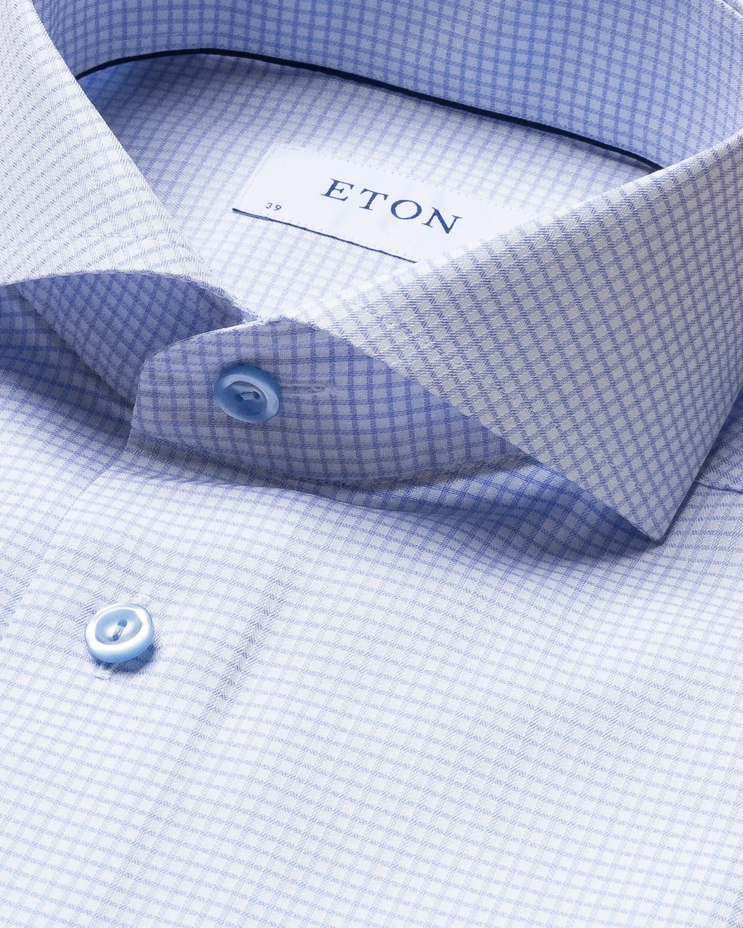 Eton - light blue micro check stretch shirt extreme cut away collar