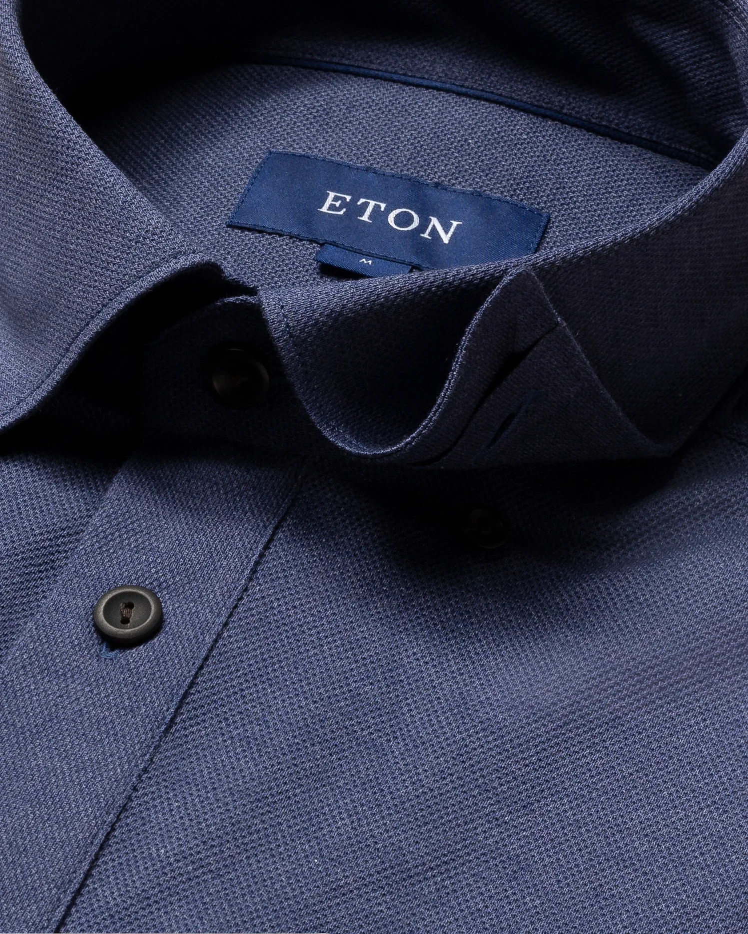 Eton - dark blue pique button under rounded collarstand jersey turn up short sleeve slim jersey