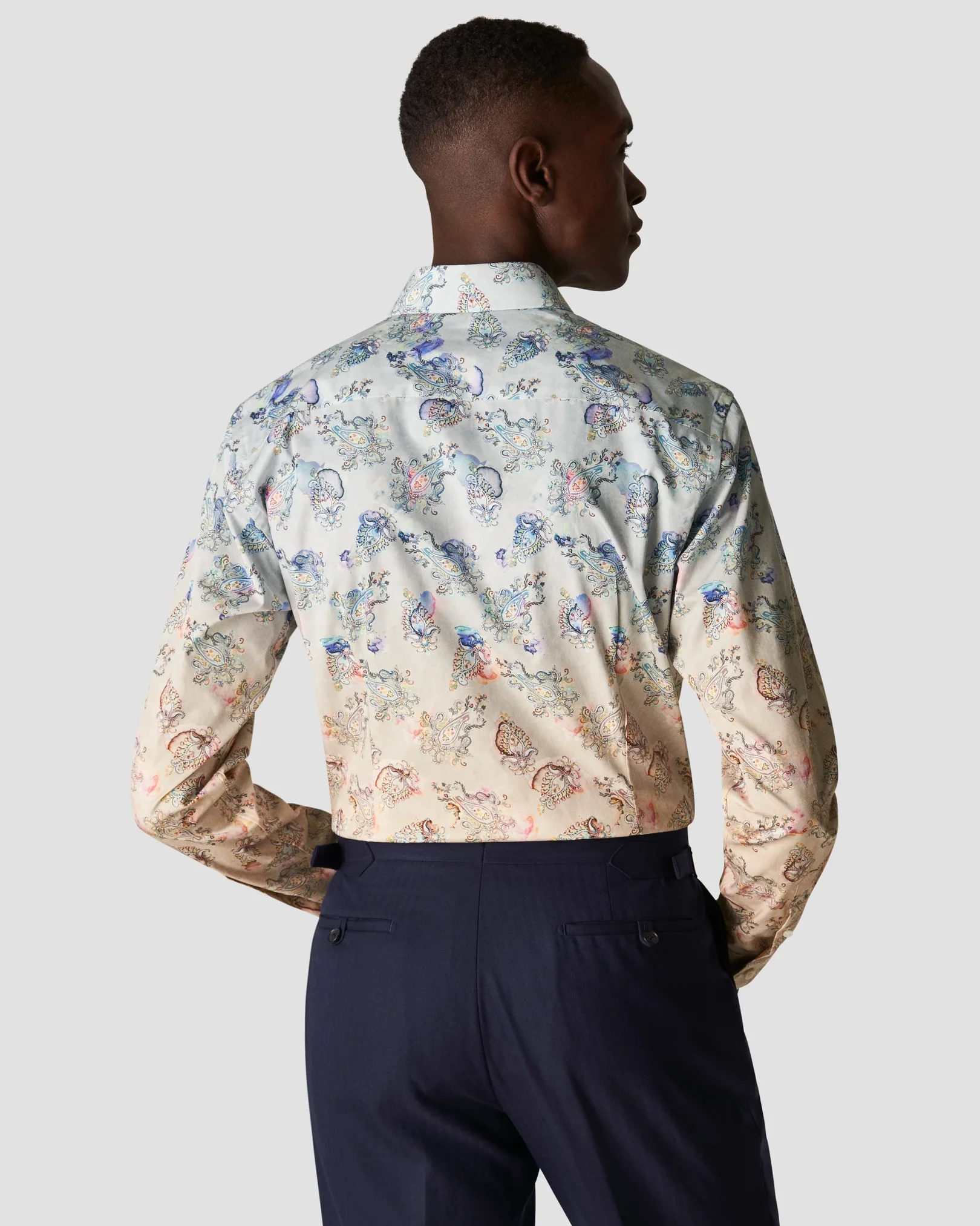 Eton - light blue fine twill paisley print