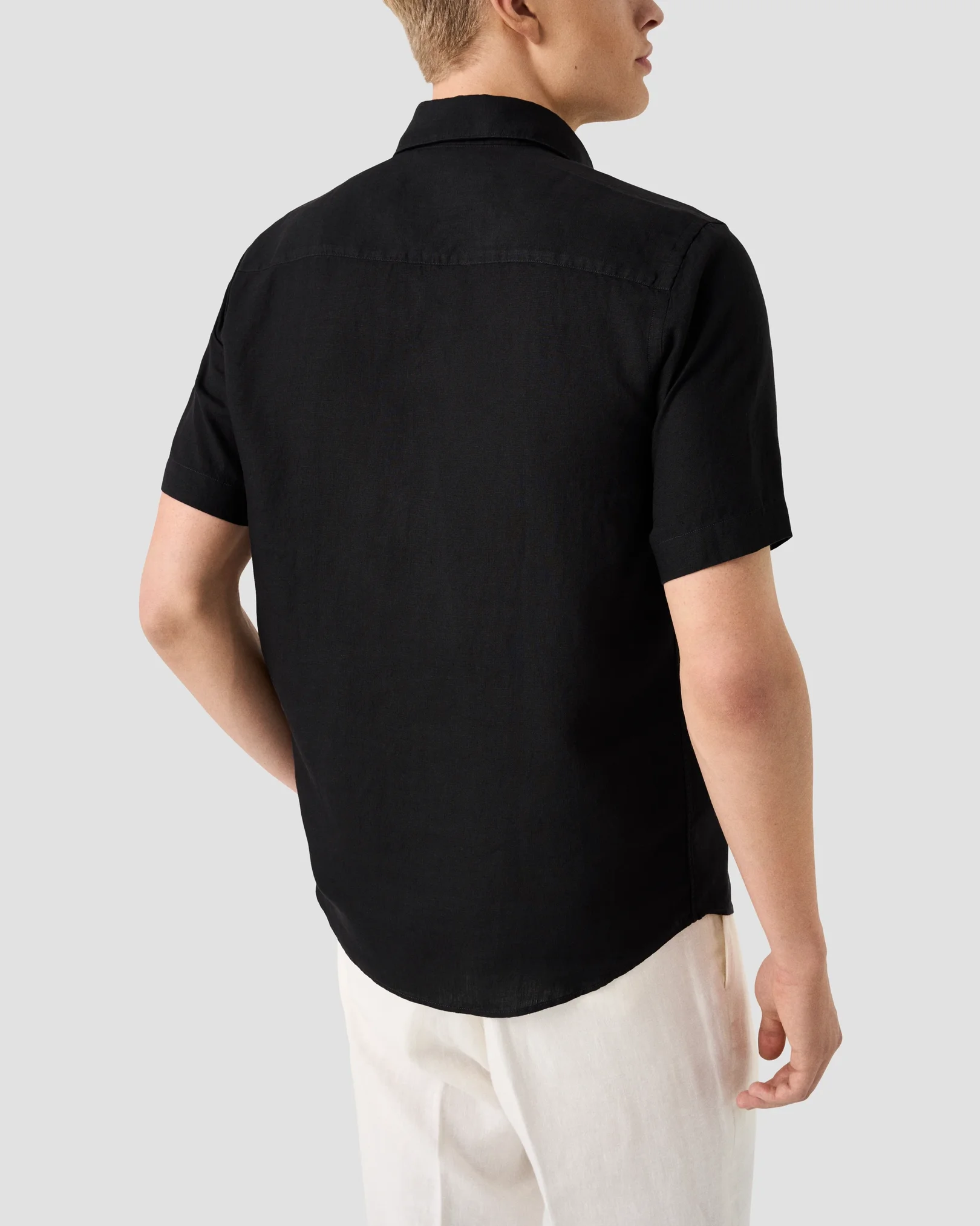 Eton - black solid short sleeve linen shirt